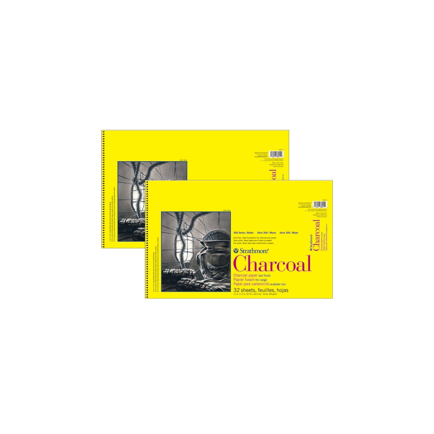 Strathmore 300 Series Charcoal Pad, Top Wire Binding, 32 Sheet, 11x17 inch, Pack of 2