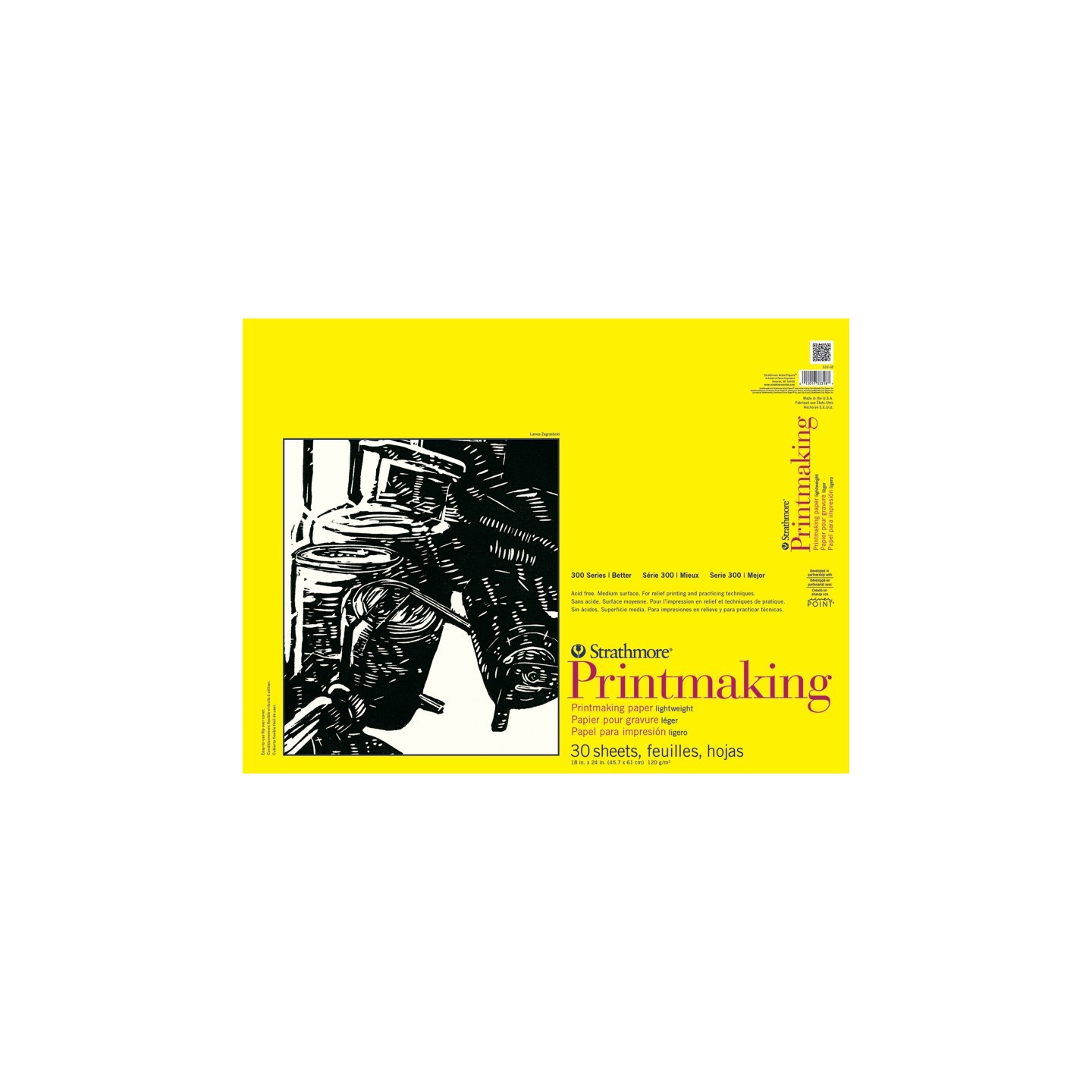 Strathmore 300 Series Printmaking Pad, Glue Binding, 30 Sheet, 18x24 inch, 1 Count