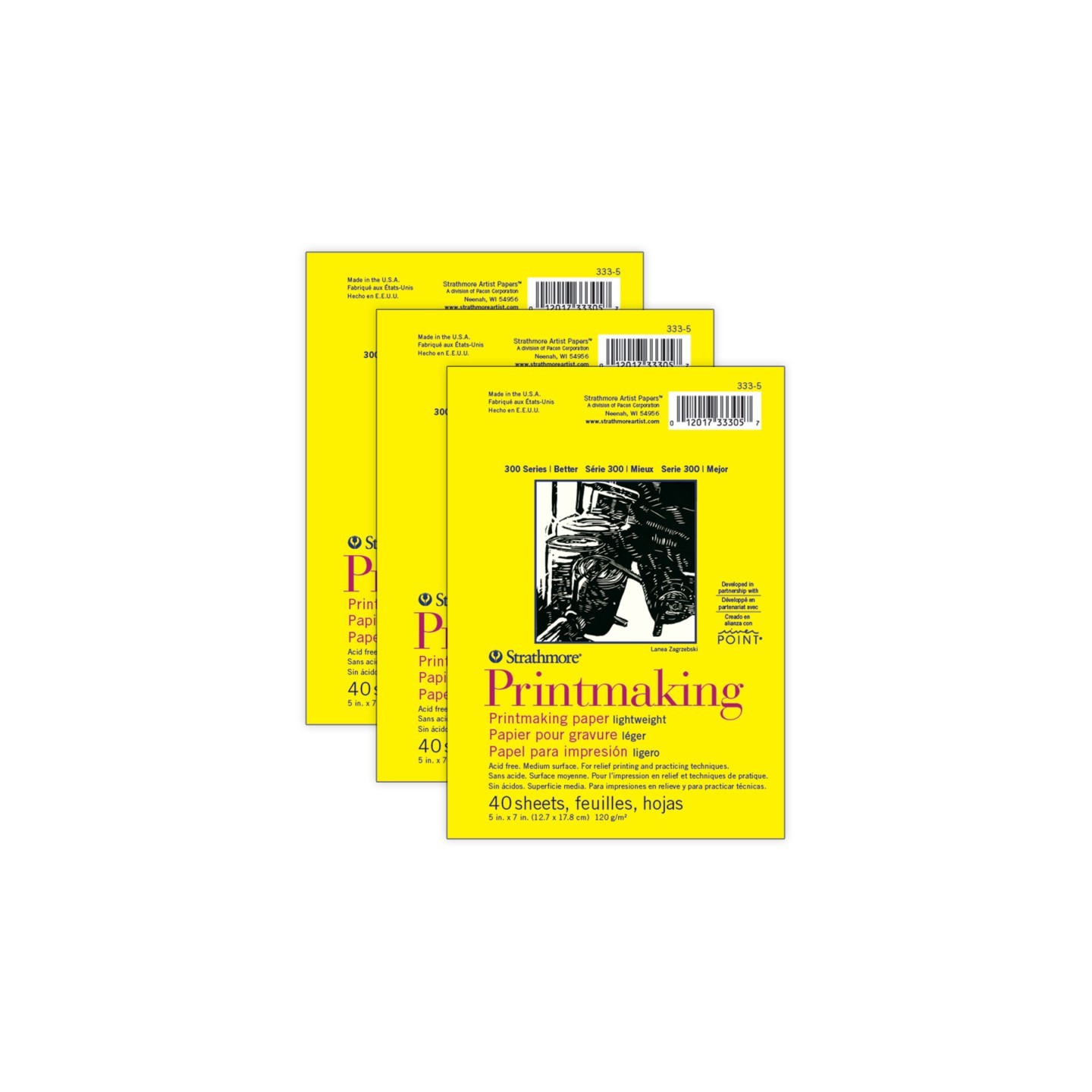 Strathmore 300 Series Printmaking Pad, Glue Binding, 40 Sheet, 5x7 inch, Pack of 3