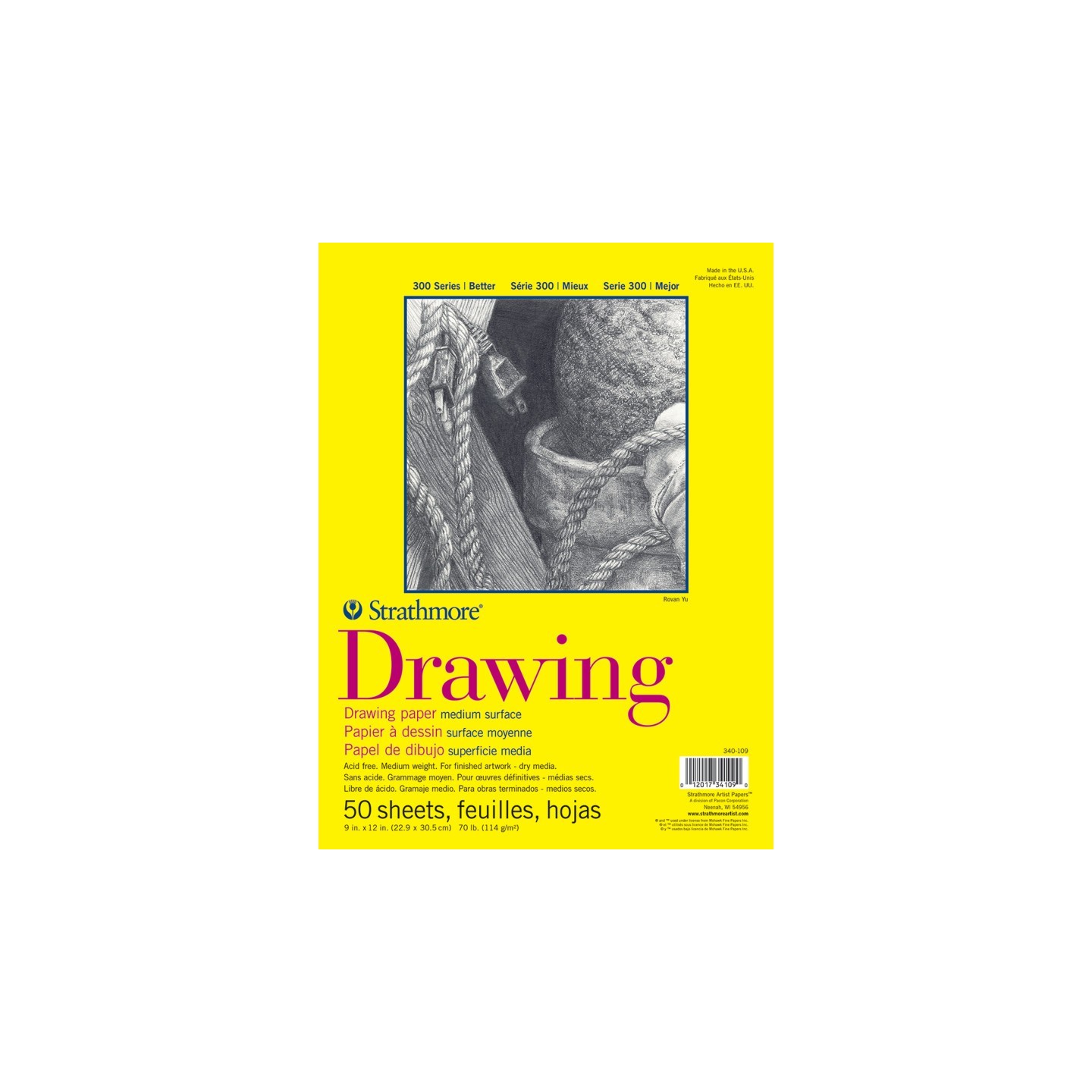 Strathmore 300 Series Drawing Pad, Glue Binding, 50 Sheet, 9x12 inch, 1 Count