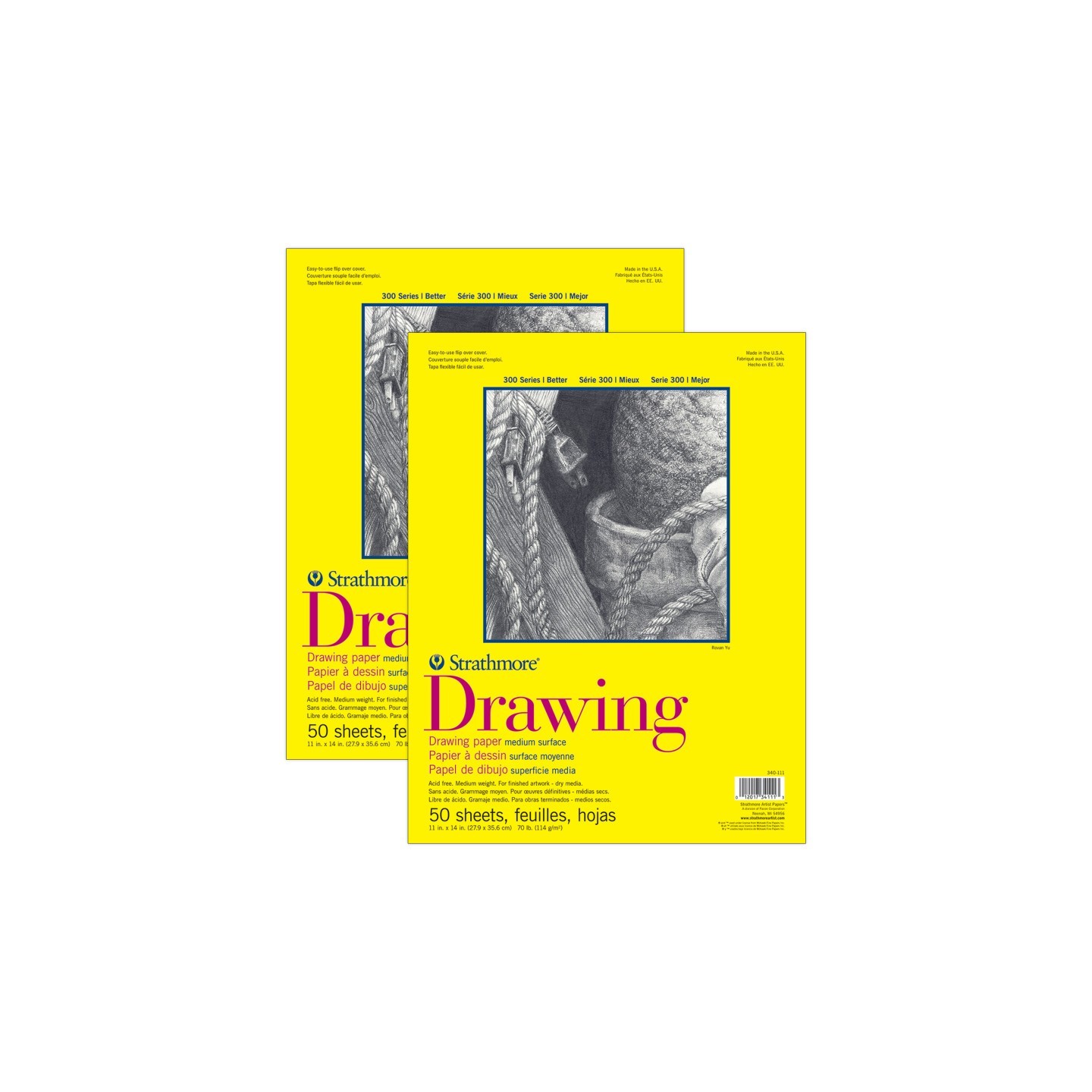 Strathmore 300 Series Drawing Pad, Glue Binding, 50 Sheet, 11x14 inch, Pack of 2
