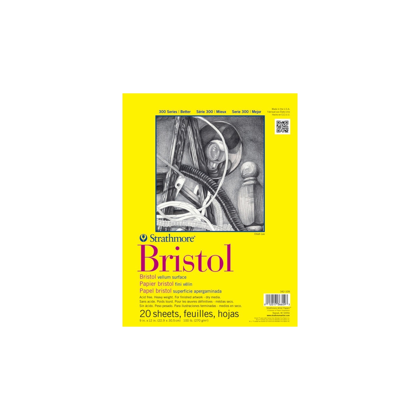 Strathmore 300 Series Bristol Pad, Vellum Finish, Tape Binding, 20 Sheet, 9x12 inch, 1 Count