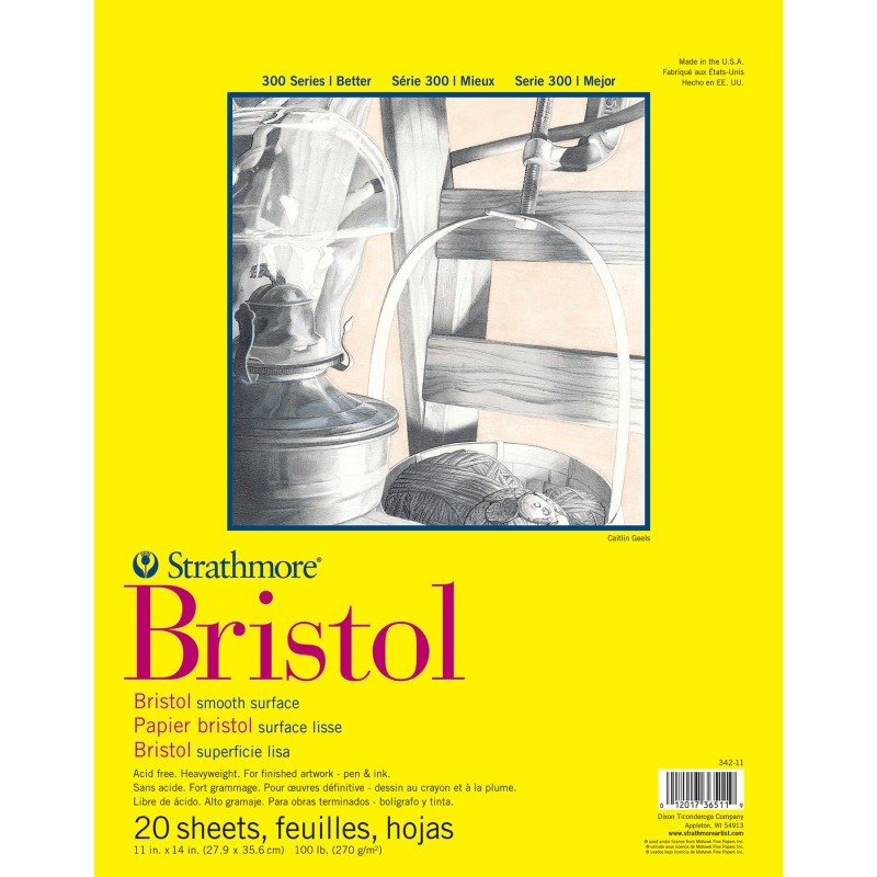Strathmore 300 Series Bristol Pad, Smooth Finish, Tape Binding, 20 Sheet, 11x14 inch, 1 Count