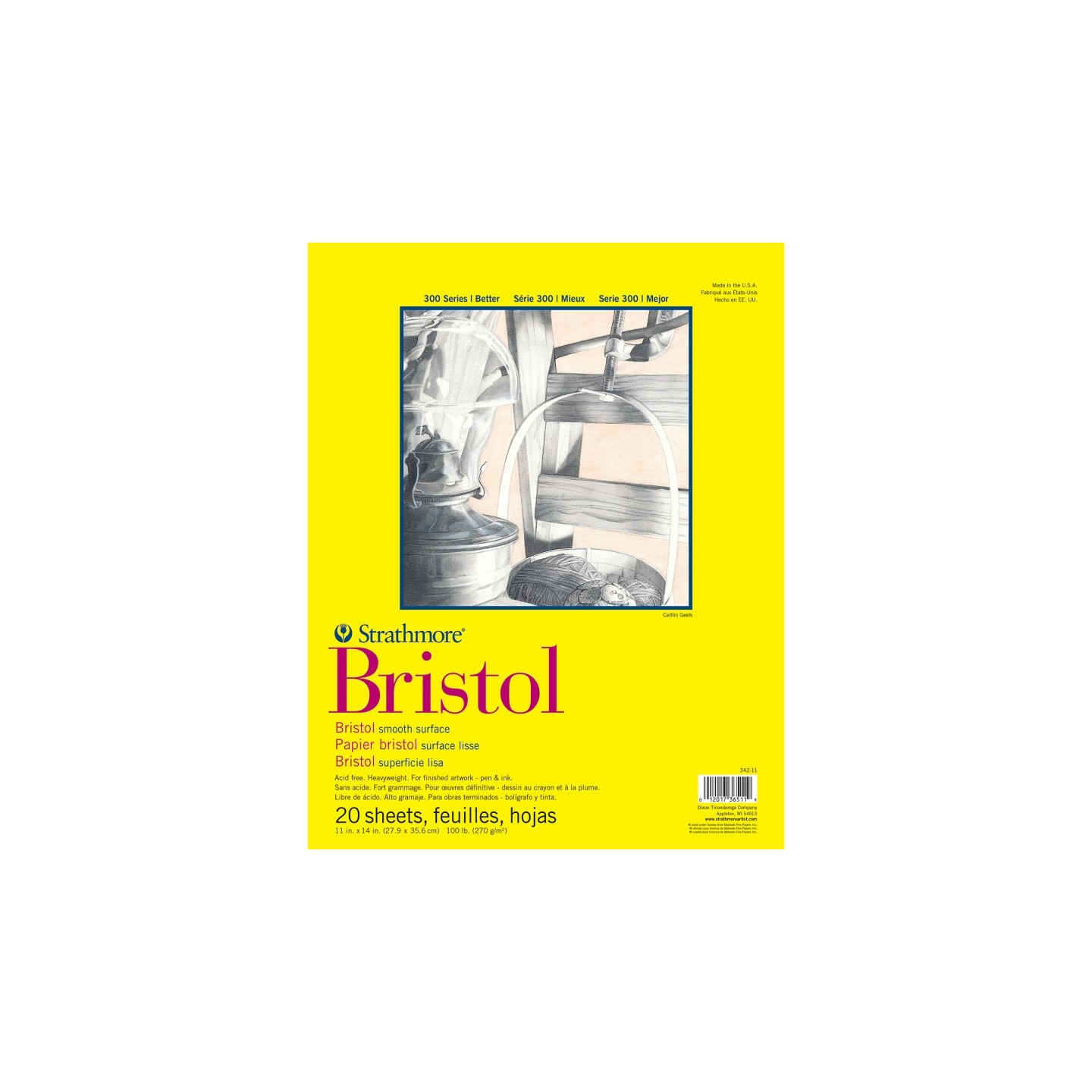 Strathmore 300 Series Bristol Pad, Smooth Finish, Tape Binding, 20 Sheet, 11x14 inch, 1 Count