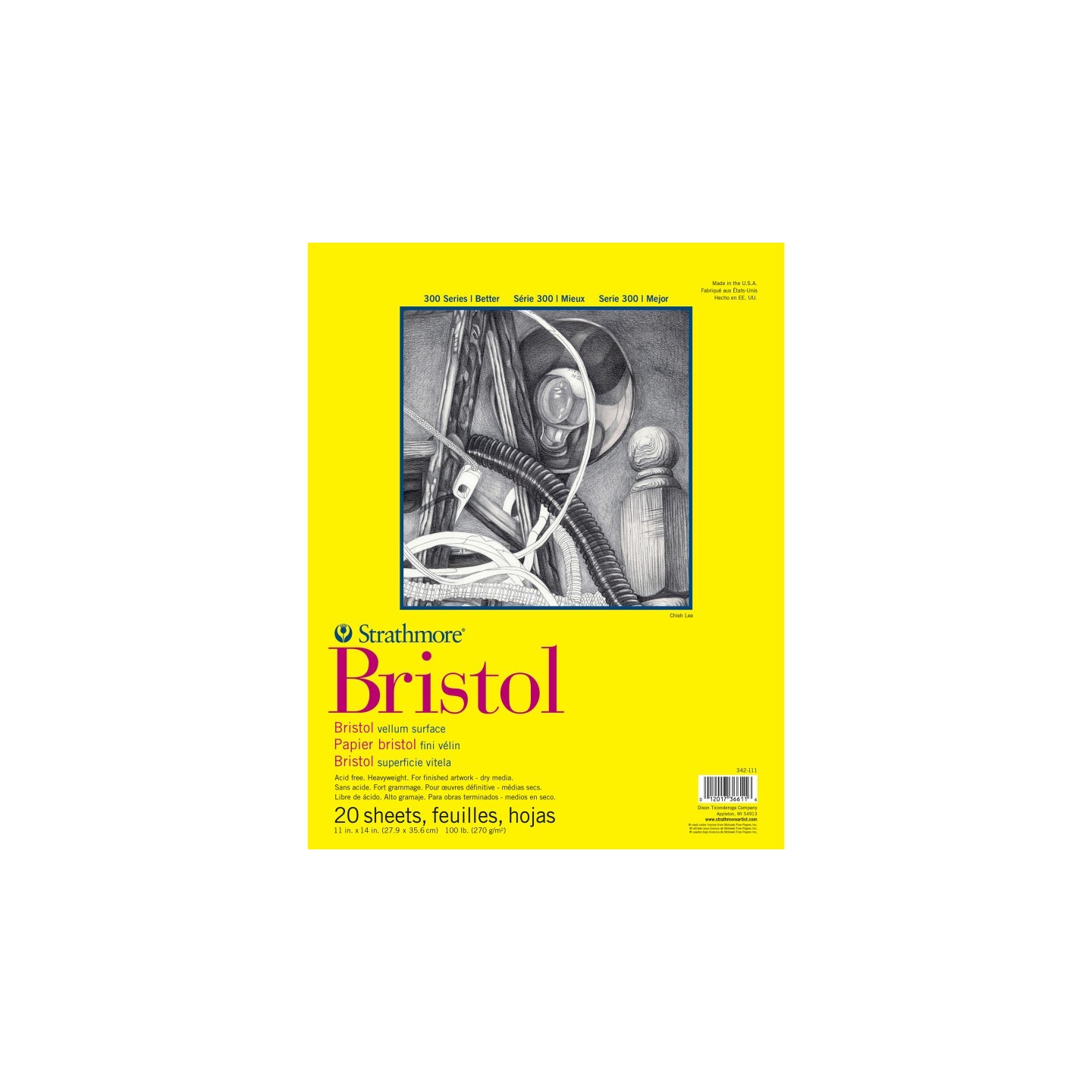 Strathmore 300 Series Bristol Pad, Vellum Finish, Tape Binding, 20 Sheet, 11x14 inch, 1 Count