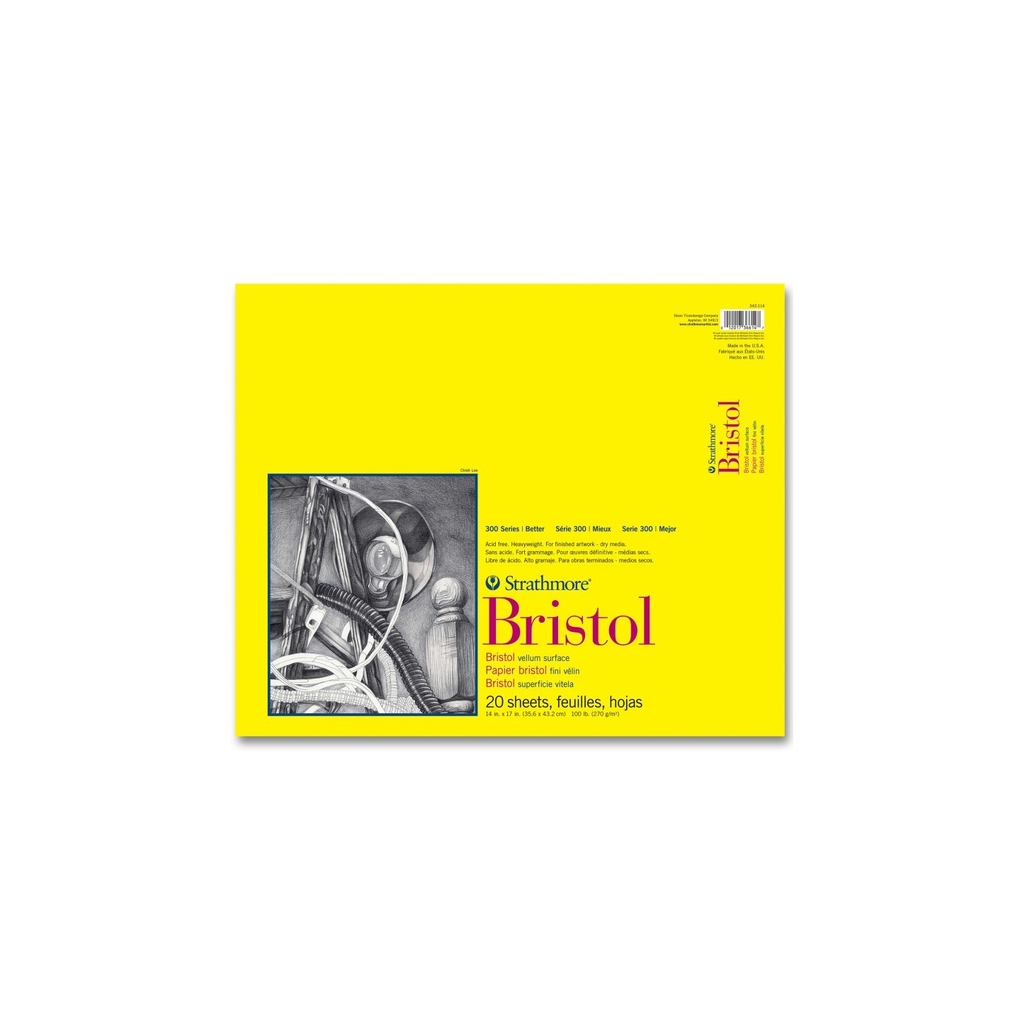 Strathmore 300 Series Bristol Pad, Vellum Finish, Tape Binding, 20 Sheet, 14x17 inch, 1 Count