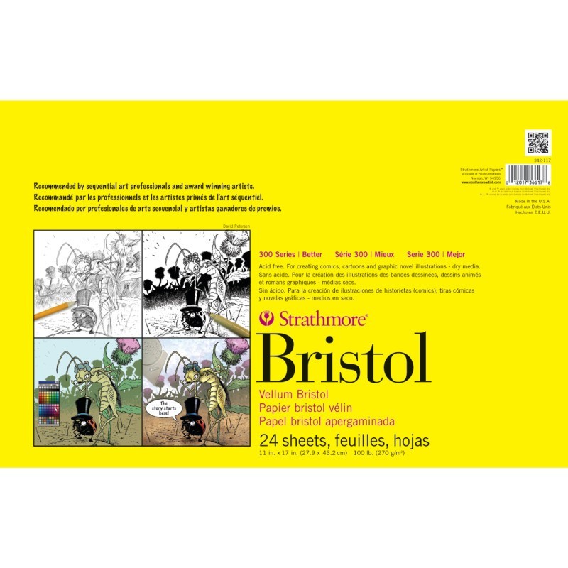 Strathmore 300 Series Bristol Pad, Vellum Finish, Tape Binding, 24 Sheet, 11x17 inch, 1 Count