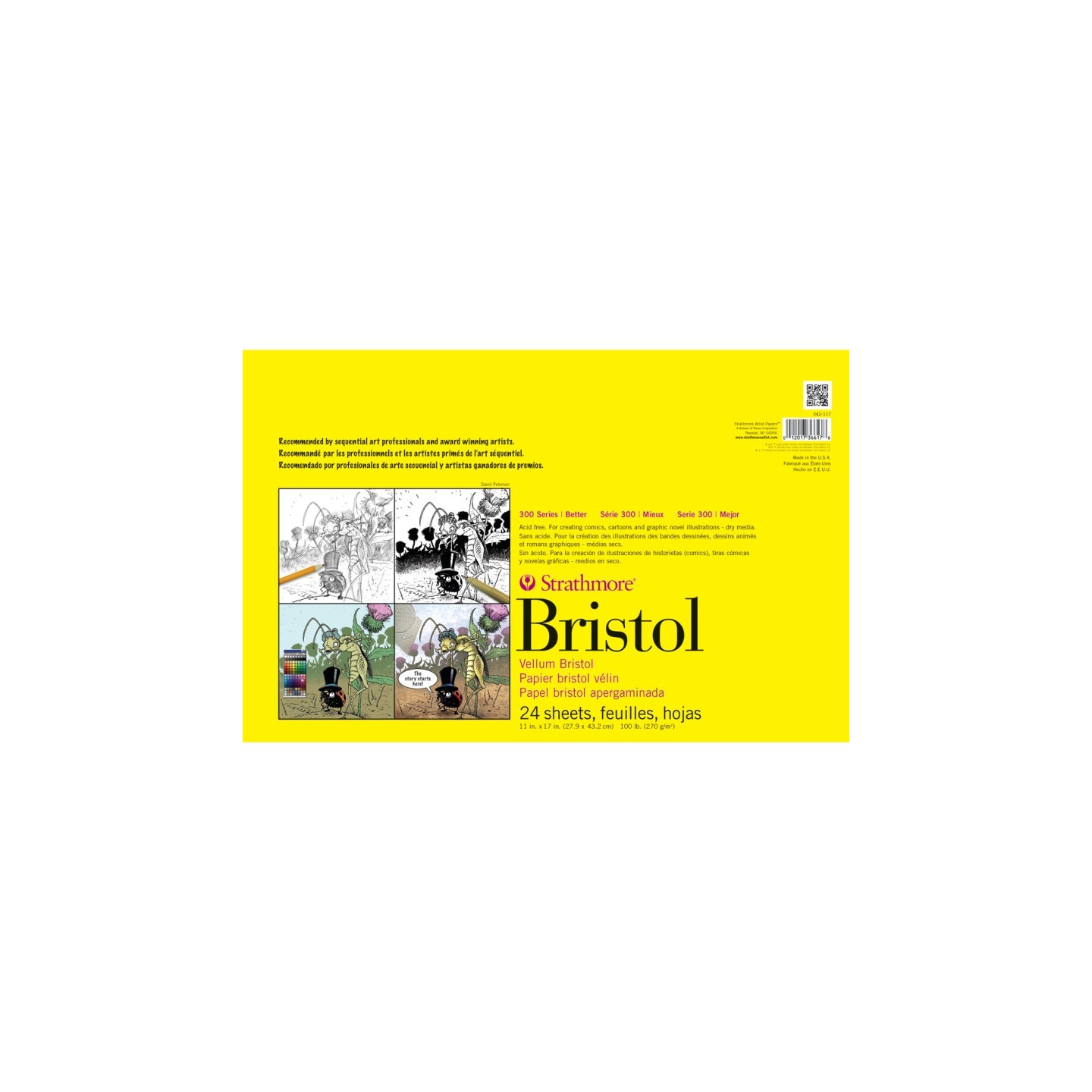 Strathmore 300 Series Bristol Pad, Vellum Finish, Tape Binding, 24 Sheet, 11x17 inch, 1 Count