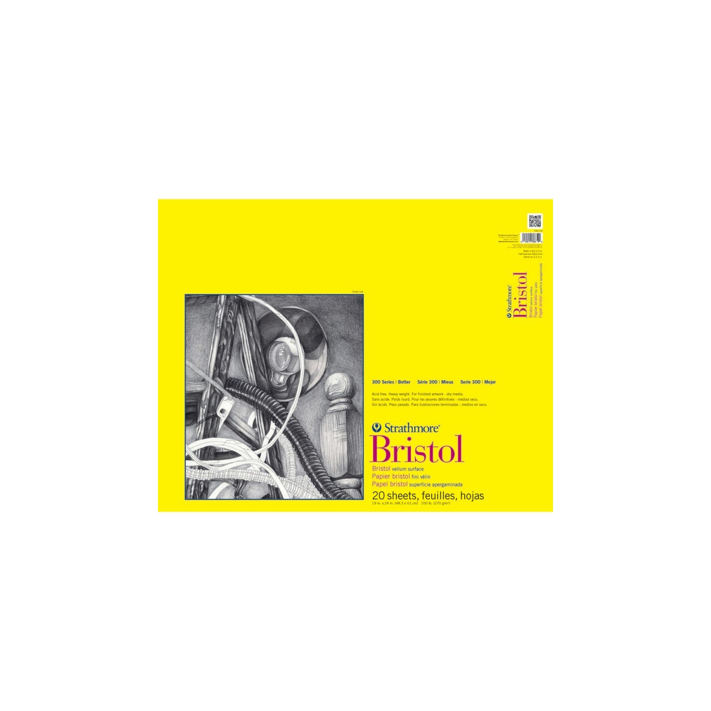 Strathmore 300 Series Bristol Pad, Vellum Finish, Tape Binding, 20 Sheet, 19x24 inch, 1 Count