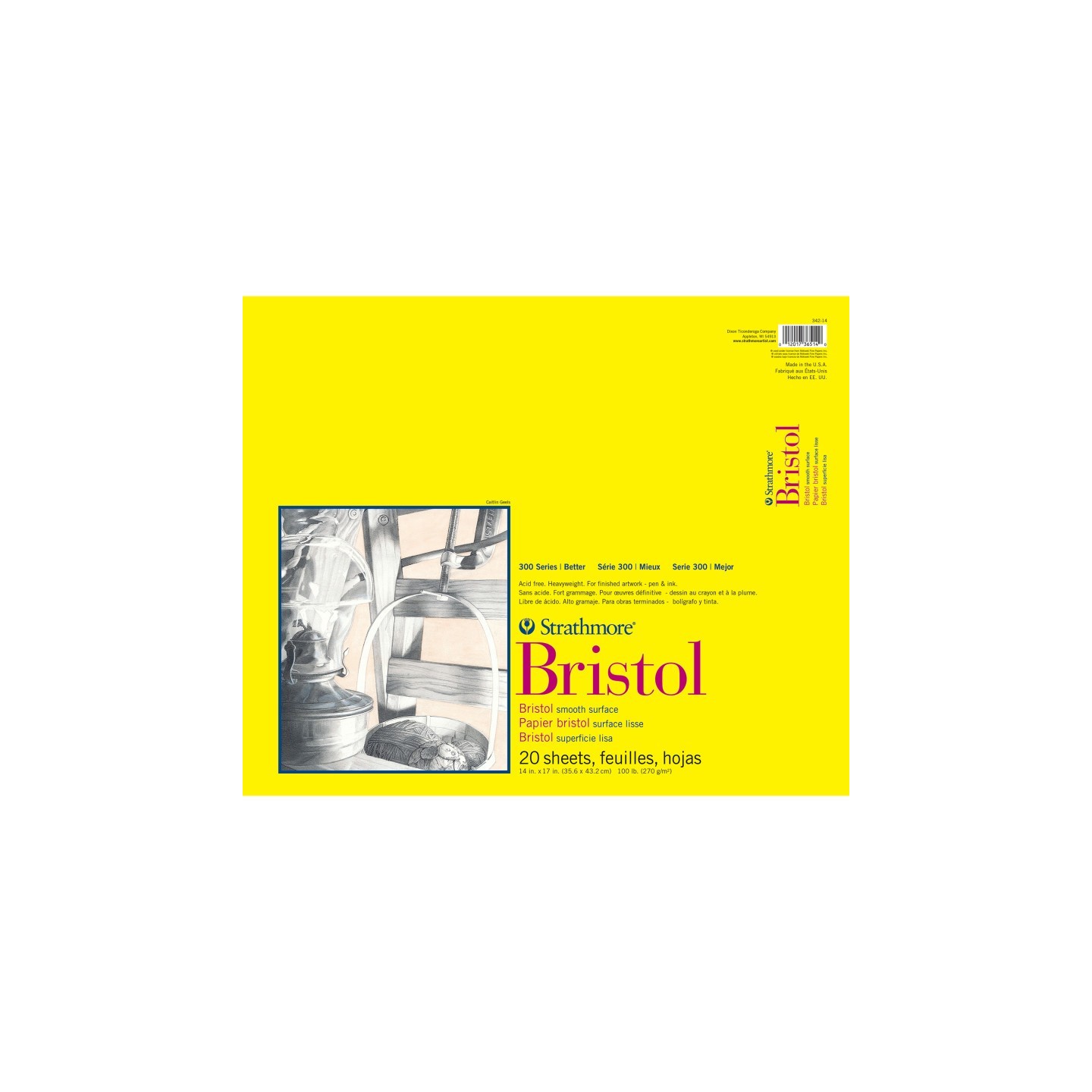 Strathmore 300 Series Bristol Pad, Smooth Finish, Tape Binding, 20 Sheet, 14x17 inch, 1 Count