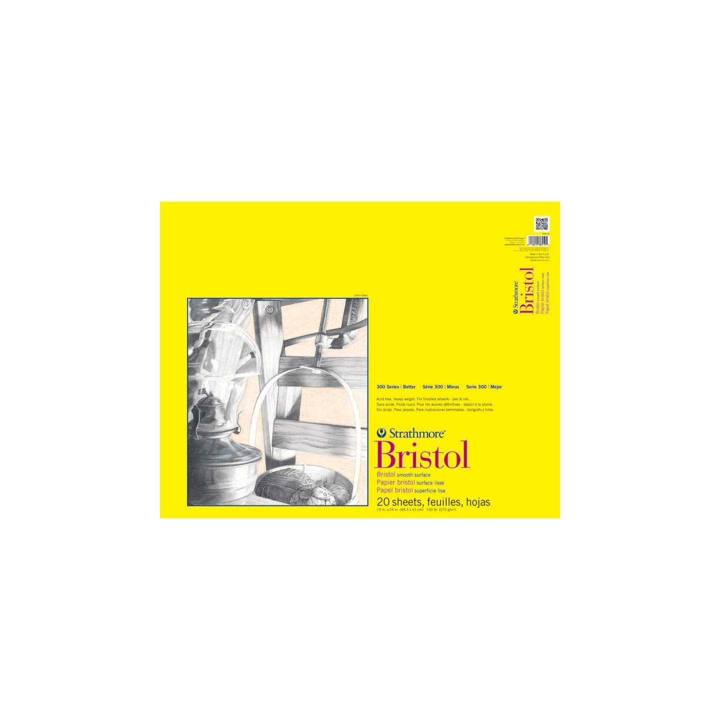 Strathmore 300 Series Bristol Pad, Smooth Finish, Tape Binding, 20 Sheet, 19x24 inch, 1 Count