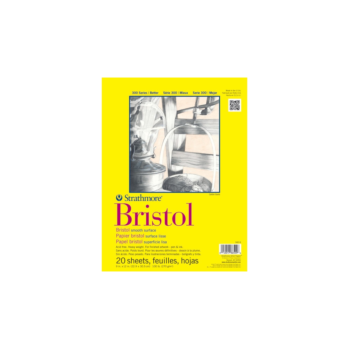 Strathmore 300 Series Bristol Pad, Smooth Finish, Tape Binding, 20 Sheet, 9x12 inch, 1 Count