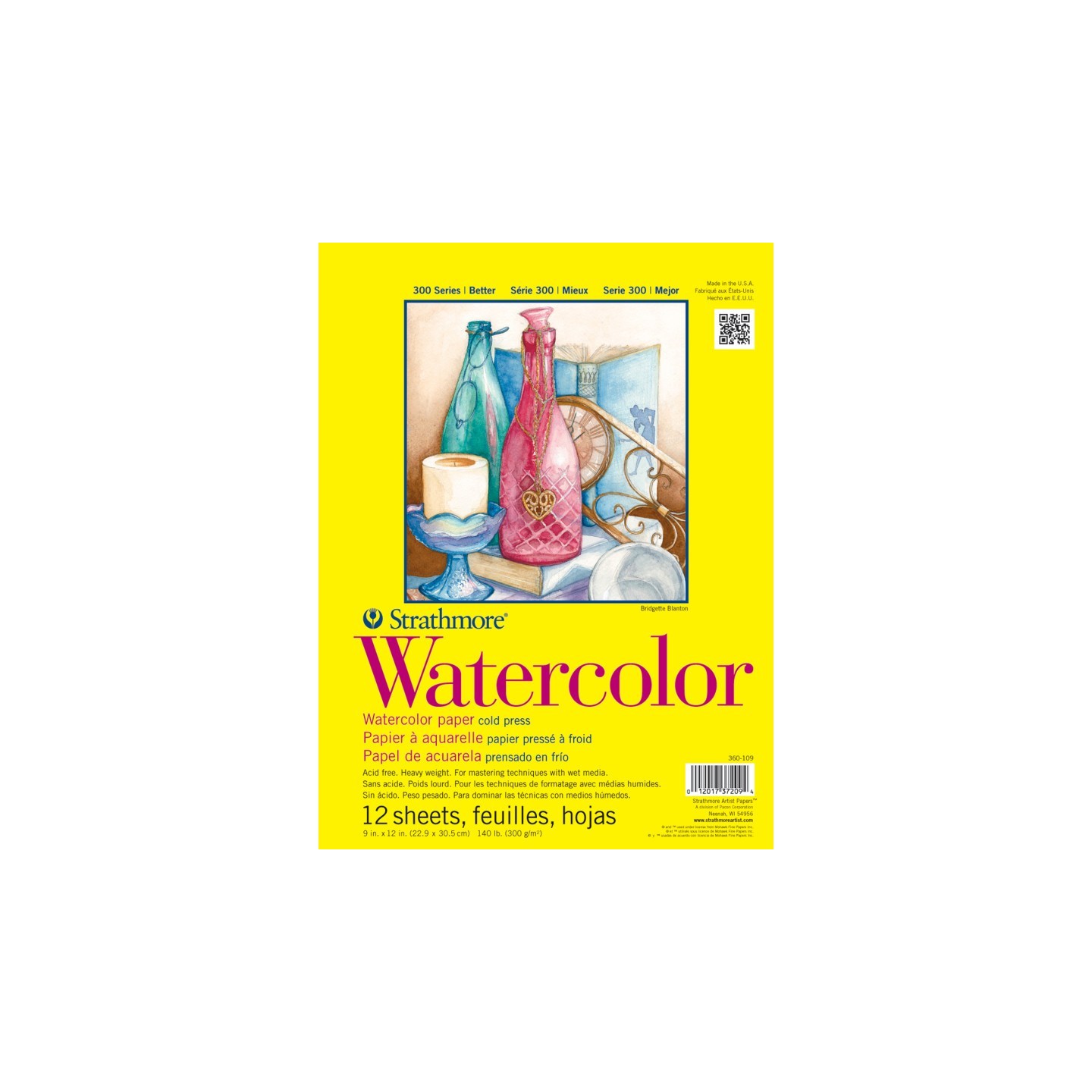 Strathmore 300 Series Watercolor Pad, Cold Pressed, Tape Binding, 12 Sheet, 9x12 inch, 1 Count
