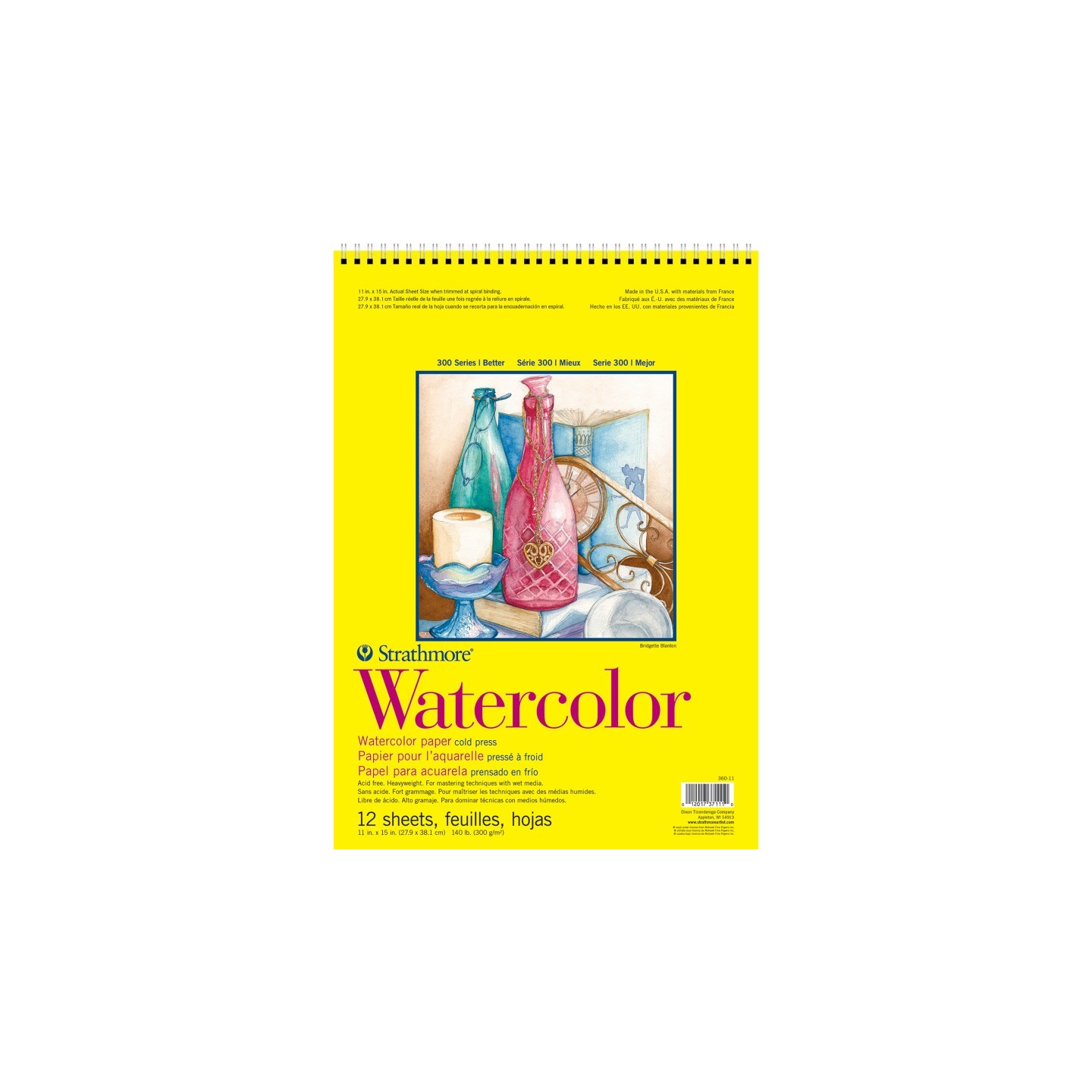 Strathmore 300 Series Watercolor Pad, Cold Pressed, Top Wire Binding, 12 Sheet, 11x15 inch, 1 Count