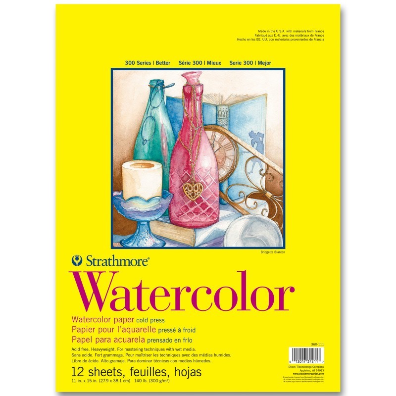Strathmore 300 Series Watercolor Pad, Cold Pressed, Tape Binding, 12 Sheet, 11x15 inch, 1 Count