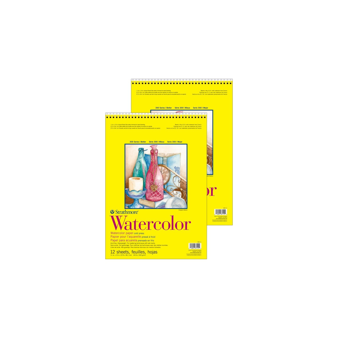 Strathmore 300 Series Watercolor Pad, Cold Pressed, Top Wire Binding, 12 Sheet, 11x15 inch, Pack of 2