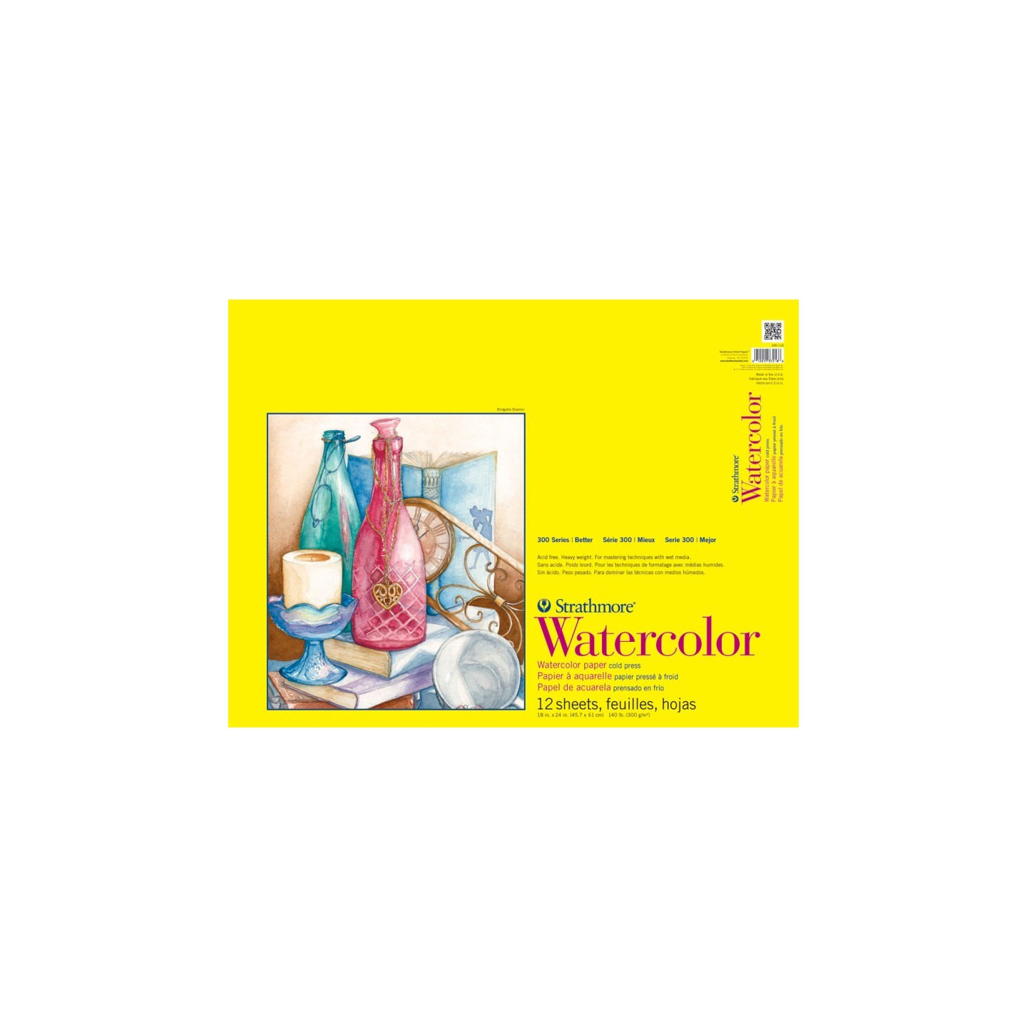 Strathmore 300 Series Watercolor Pad, Cold Pressed, Tape Binding, 12 Sheet, 18x24 inch, 1 Count