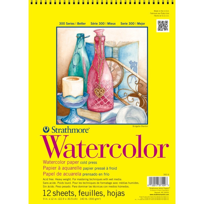 Strathmore 300 Series Watercolor Pad, Cold Pressed, Top Wire Binding, 12 Sheet, 9x12 inch, 1 Count