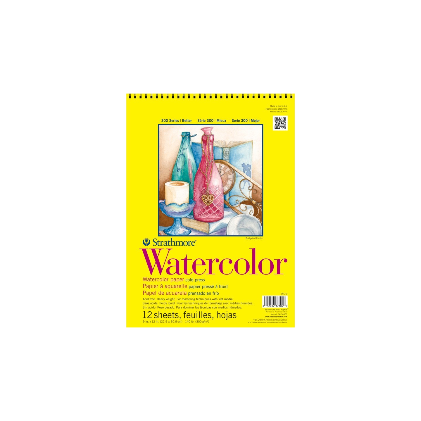 Strathmore 300 Series Watercolor Pad, Cold Pressed, Top Wire Binding, 12 Sheet, 9x12 inch, 1 Count