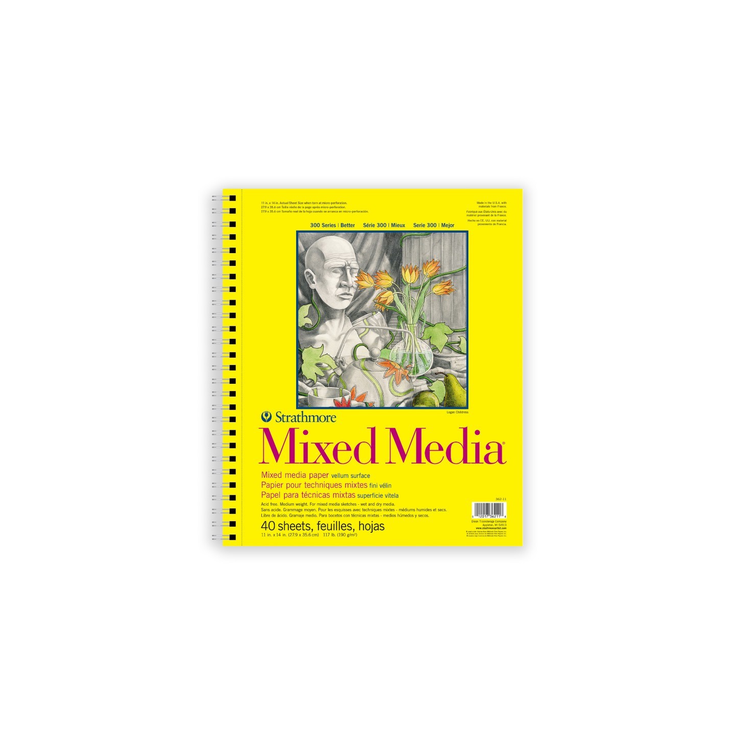 Strathmore 300 Series Mixed Media Pad, Side Wire Binding, 40 Sheet, 11x14 inch, 1 Count