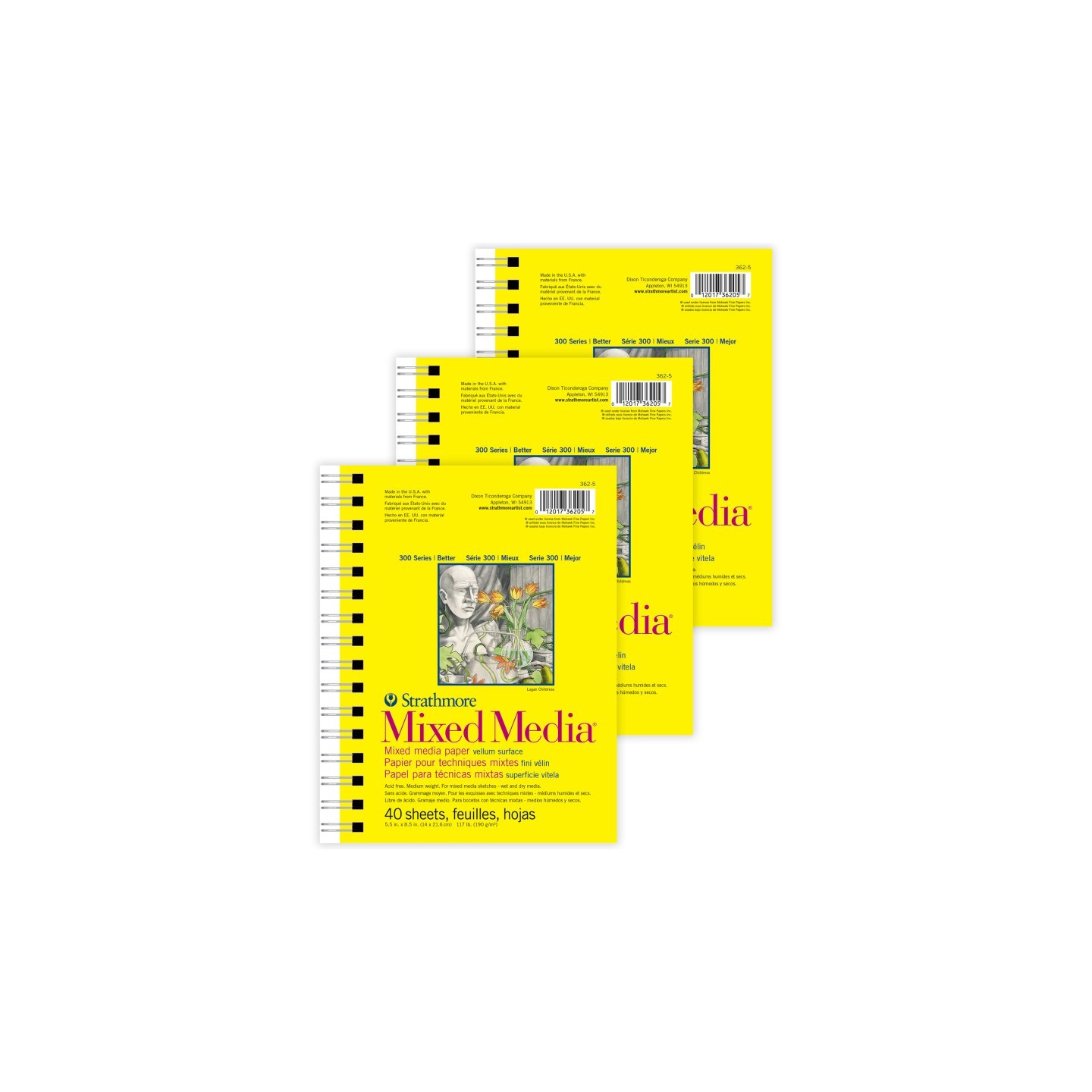 Strathmore 300 Series Mixed Media Pad, Side Wire Binding, 40 Sheet, 5.5x8.5 inch, Pack of 3