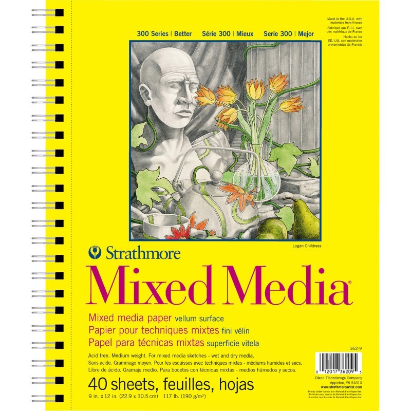 Strathmore 300 Series Mixed Media Pad, Side Wire Binding, 40 Sheet, 9x12 inch, 1 Count
