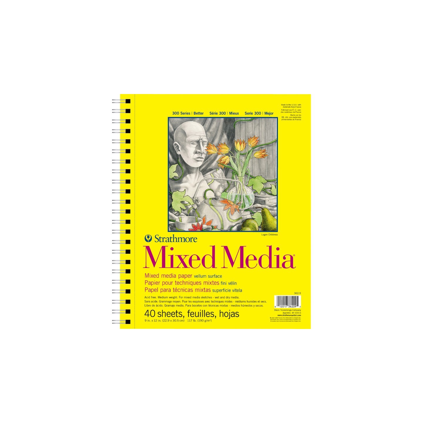 Strathmore 300 Series Mixed Media Pad, Side Wire Binding, 40 Sheet, 9x12 inch, 1 Count