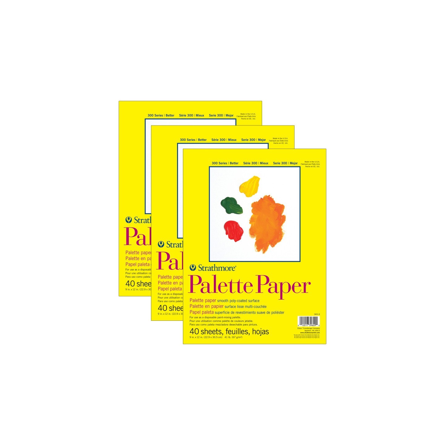Strathmore 300 Series Palette Pad, Tape Binding, 40 Sheet, 9x12 inch, Pack of 3