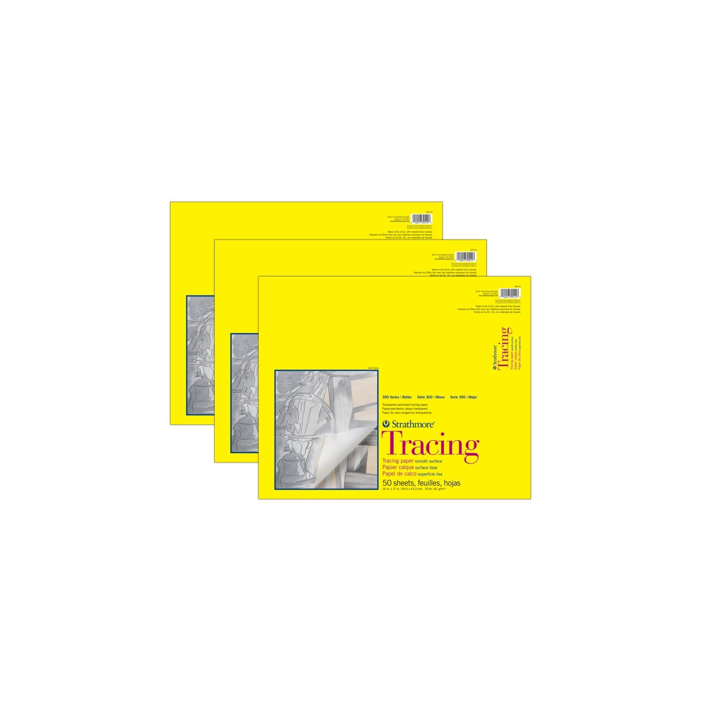 Strathmore 300 Series Tracing Pad, Tape Binding, 50 Sheet, 14x17 inch, Pack of 3