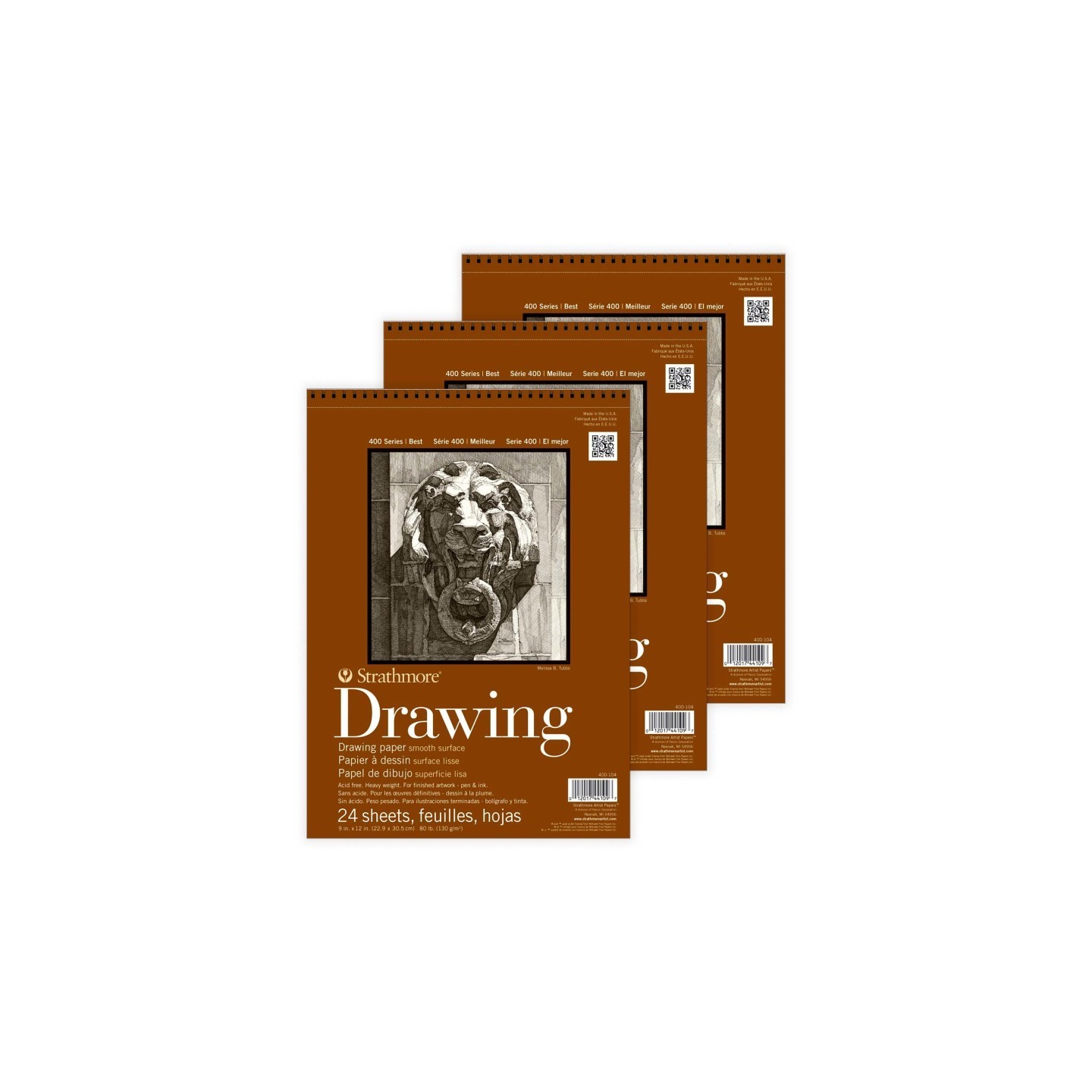 Strathmore 400 Series Drawing Paper Pad, Smooth Finish, Wire Binding, 24 Sheet, 9x12 inch, 1 Count, Pack of 3