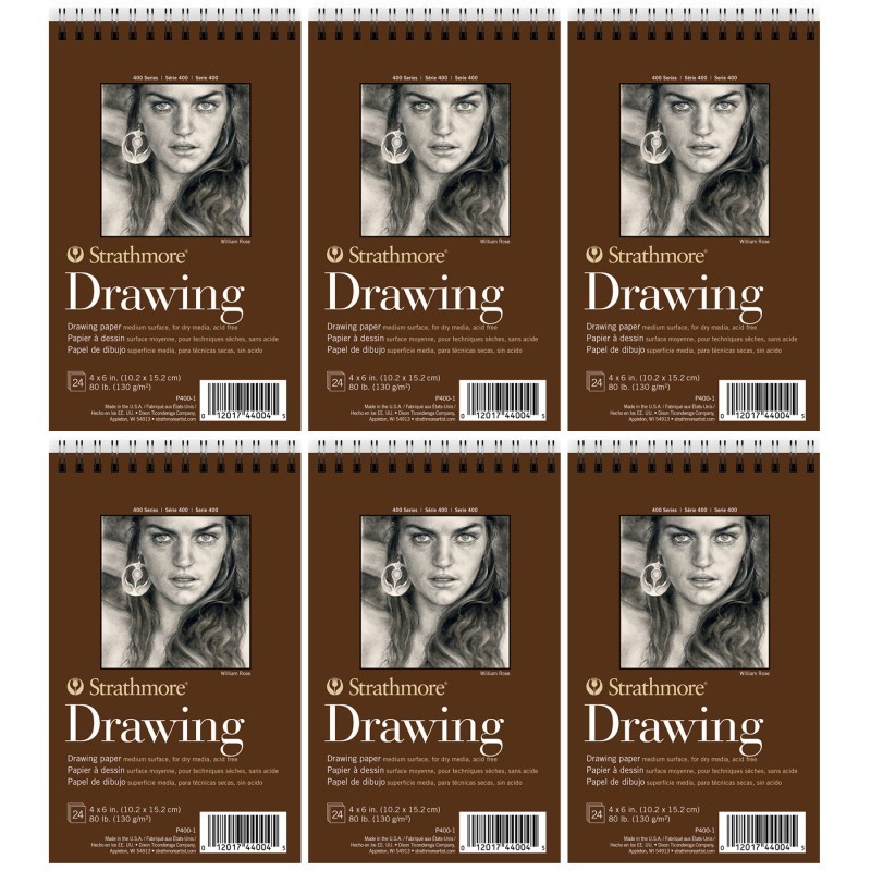 Strathmore 400 Series Drawing Paper Pad, Top Wire Binding, 24 Sheet, 4x6 inch, 1 Count, Pack of 6