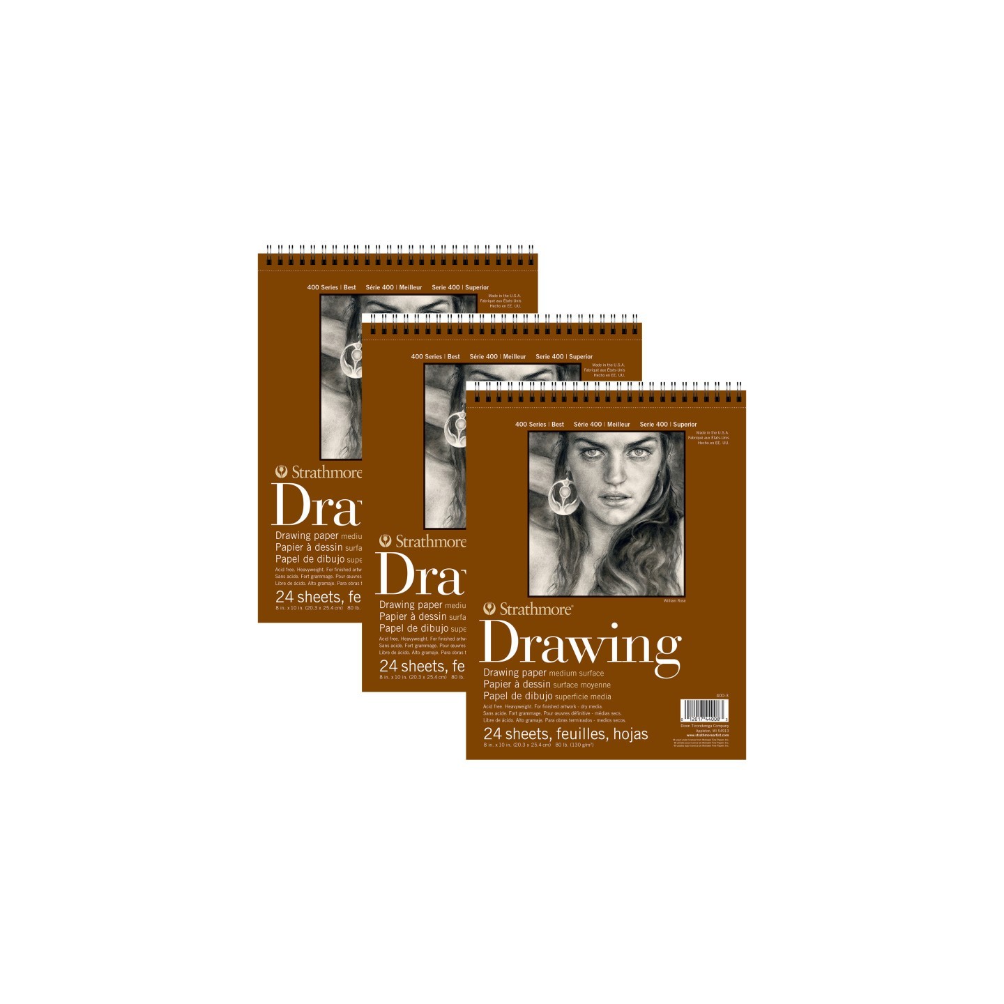 Strathmore 400 Series Drawing Pad, Smooth Finish, Wire Binding, 24 Sheet, 8x10 inch, Pack of 3