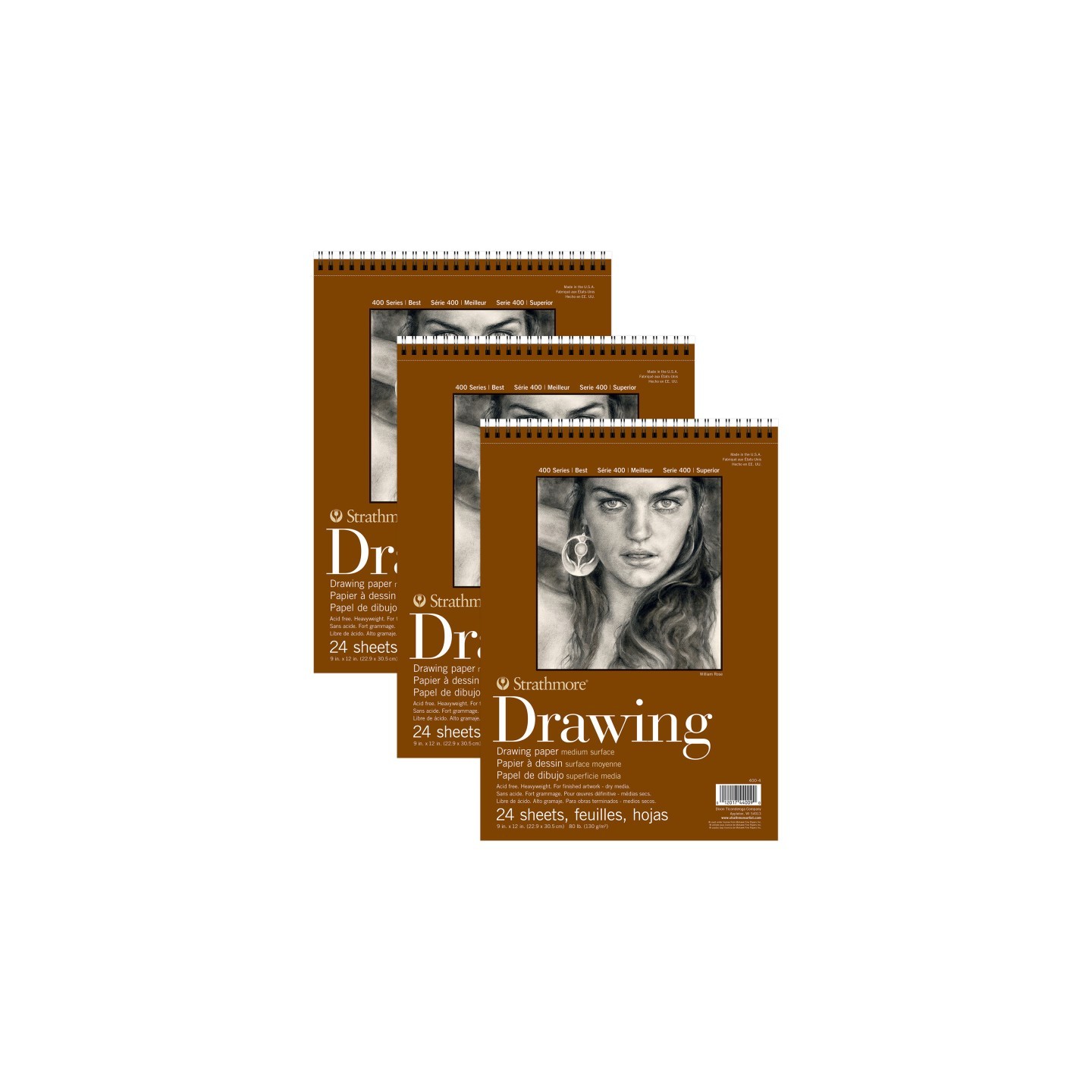 Strathmore 400 Series Drawing Pad, Smooth Finish, Wire Binding, 24 Sheet, 9x12 inch, Pack of 3