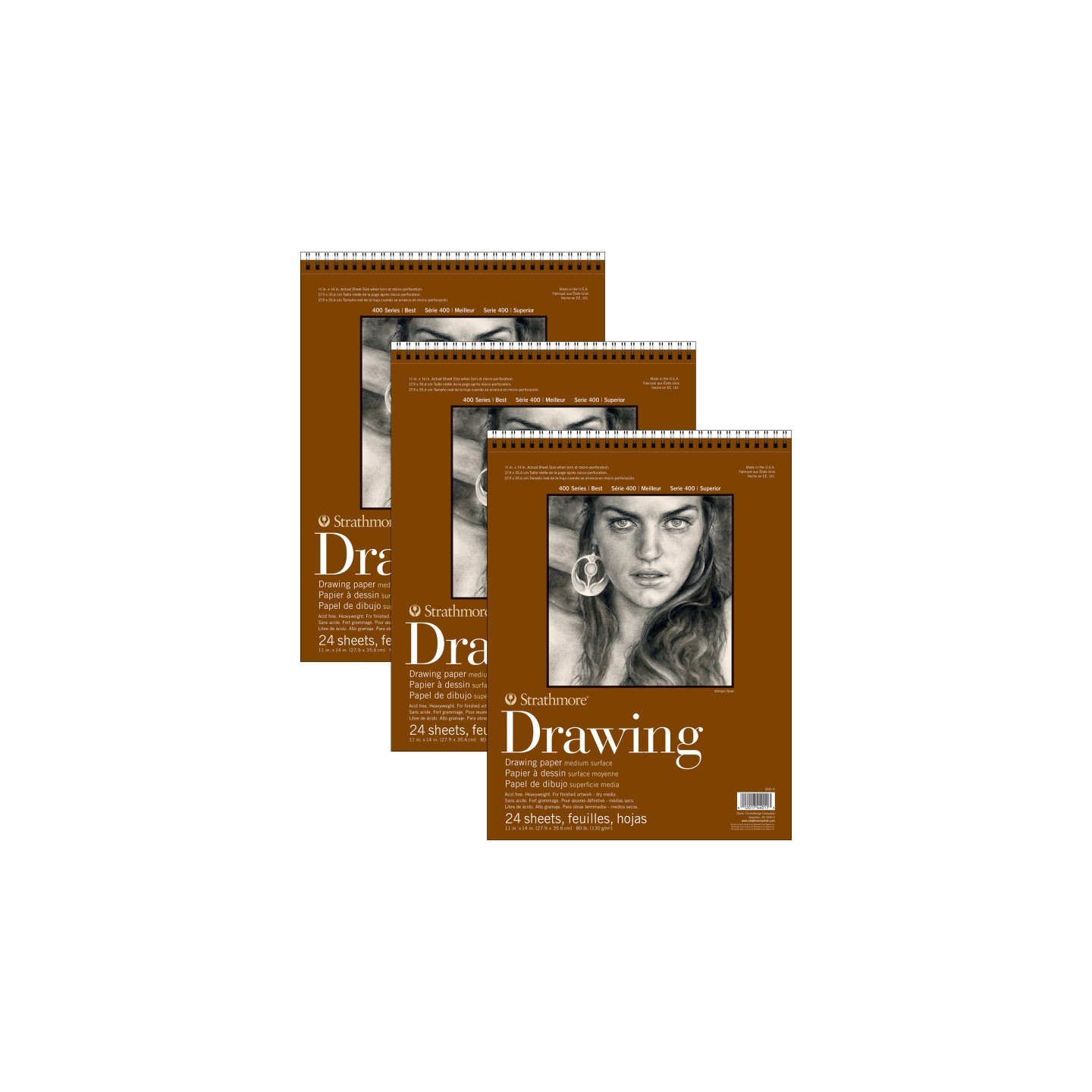 Strathmore 400 Series Drawing Pad, Smooth Finish, Wire Binding, 24 Sheet, 11x14 inch, Pack of 3