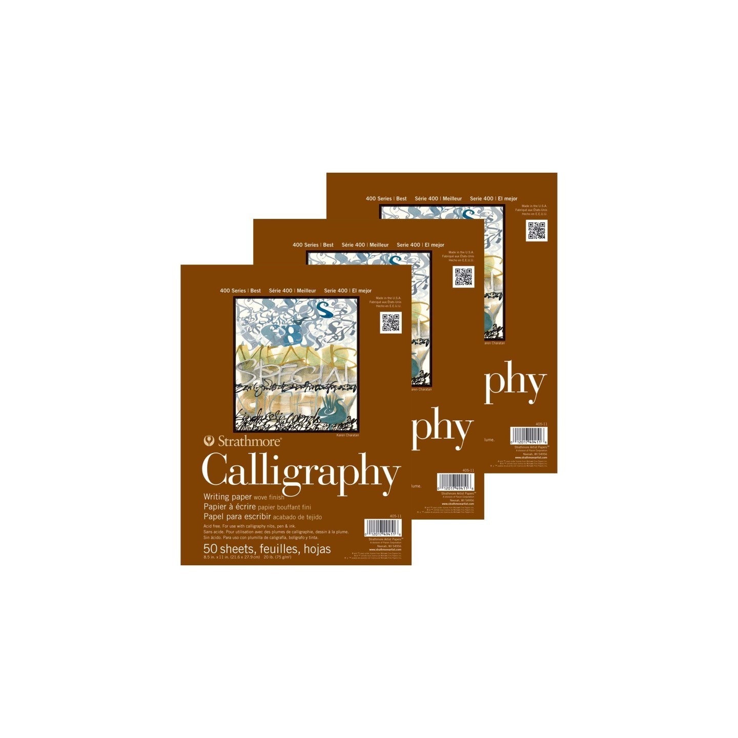 Strathmore 400 Series Calligraphy Paper Pad, Tape Binding, 50 Sheet, 8.5x11 inch, 1 Count, Pack of 3