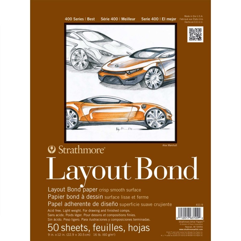 Strathmore 400 Series Layout Paper Pad, Glue Binding, 50 Sheet, 9x12 inch, 1 Count