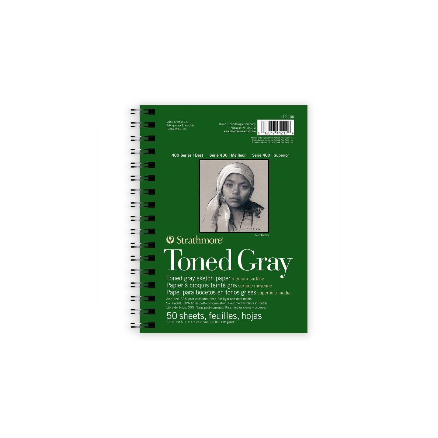 Strathmore 400 Series Sketch Paper Pad, Recycled, Toned Gray, Side Wire Binding, 50 Sheet, 5.5x8.5 inch, 1 Count