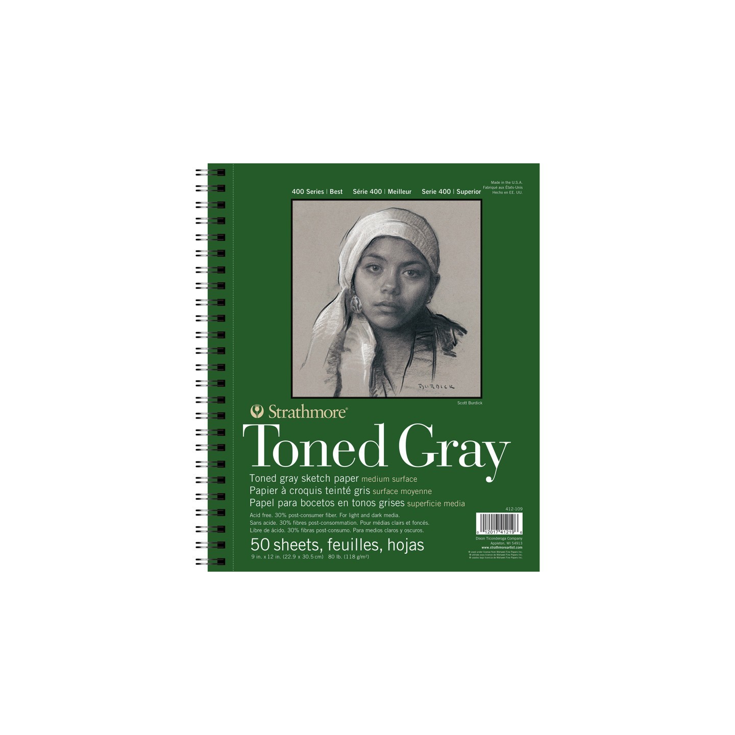 Strathmore 400 Series Sketch Pad, Recycled, Toned Gray, Side Wire Binding, 50 Sheet, 9x12 inch, 1 Count