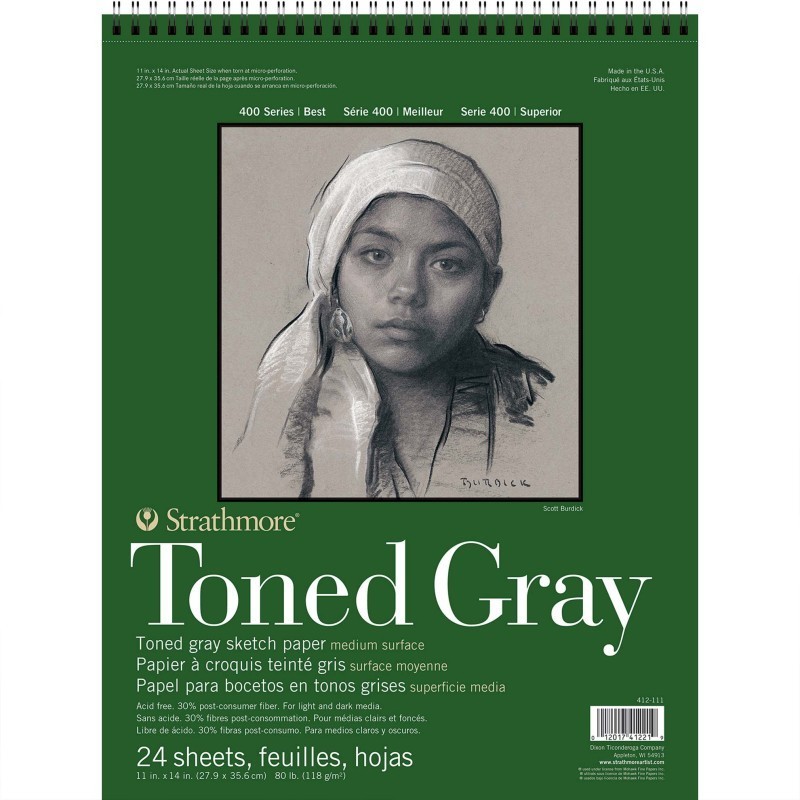 Strathmore 400 Series Sketch Paper Pad, Recycled, Toned Gray, Side Wire Binding, 24 Sheet, 11x14 inch, 1 Count