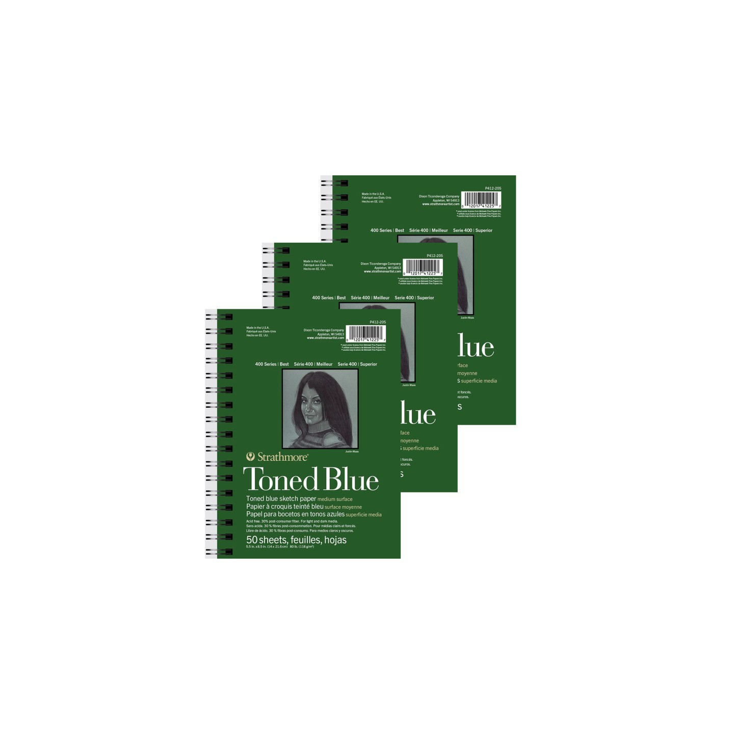 Strathmore 400 Series Sketch Pad, Recycled, Toned Blue, Side Wire Binding, 50 Sheet, 5.5x8.5 inch, Pack of 3