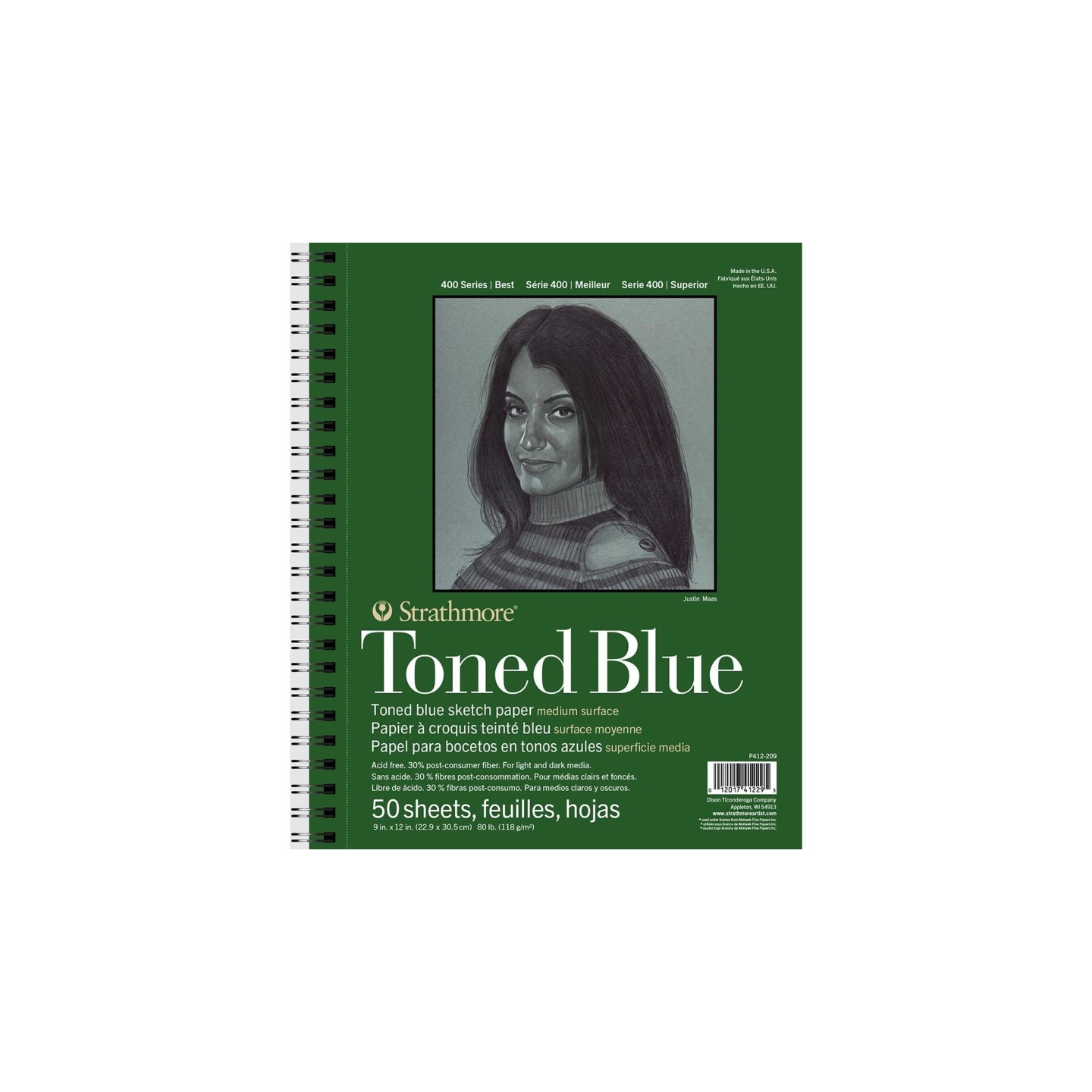 Strathmore 400 Series Sketch Pad, Recycled, Toned Blue, Side Wire Binding, 50 Sheet, 9x12 inch, 1 Count