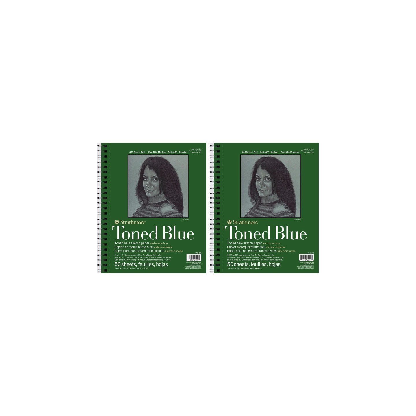 Strathmore 400 Series Sketch Pad, Recycled, Toned Blue, Side Wire Binding, 50 Sheet, 9x12 inch, Pack of 2