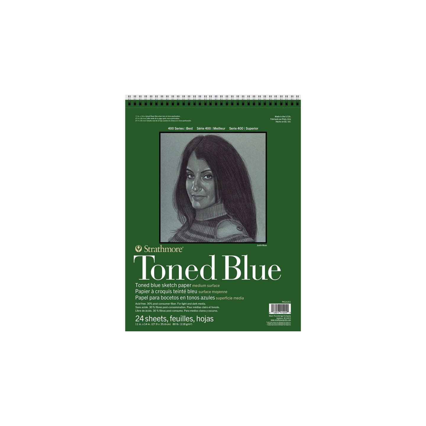 Strathmore 400 Series Sketch Pad, Recycled, Toned Blue, Top Wire Binding, 24 Sheet, 11x14 inch, 1 Count