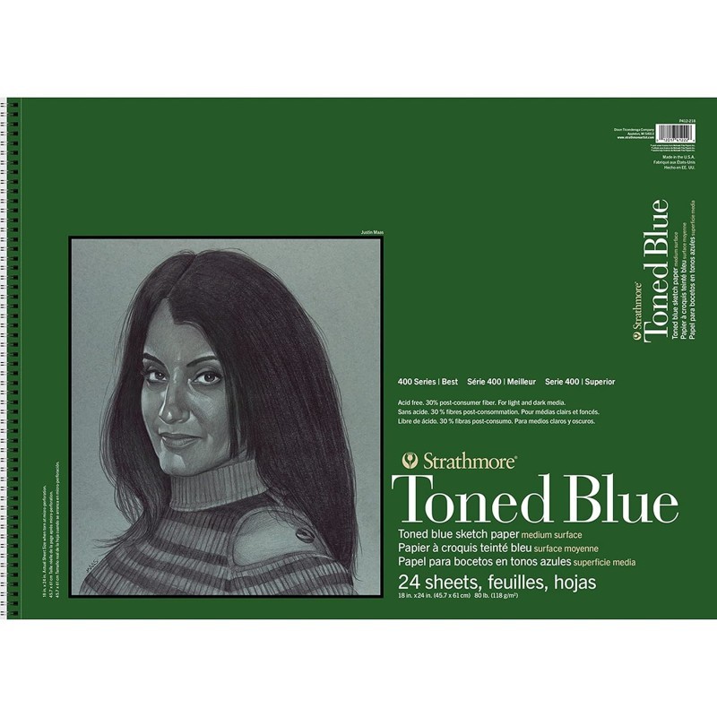 Strathmore 400 Series Sketch Pad, Recycled, Toned Blue, Side Wire Binding, 24 Sheet, 18x24 inch, 1 Count