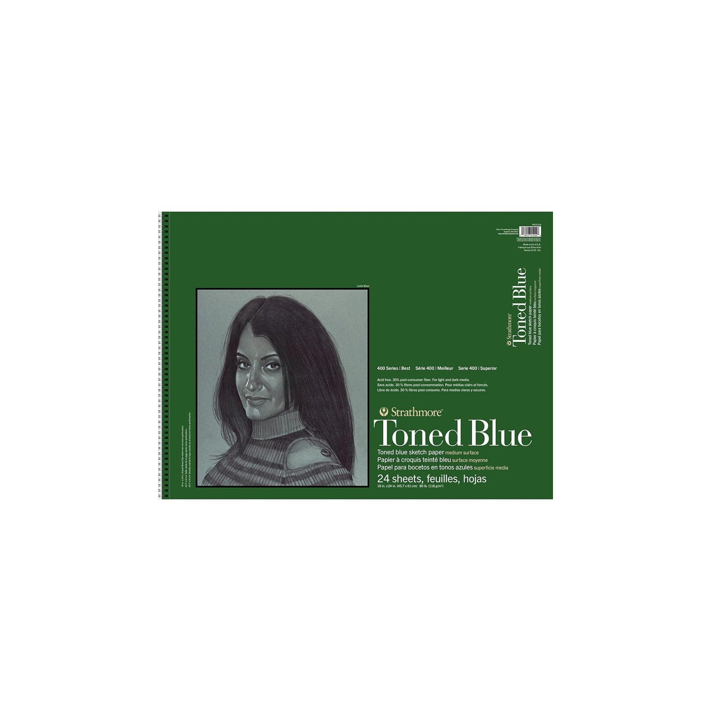 Strathmore 400 Series Sketch Pad, Recycled, Toned Blue, Side Wire Binding, 24 Sheet, 18x24 inch, 1 Count