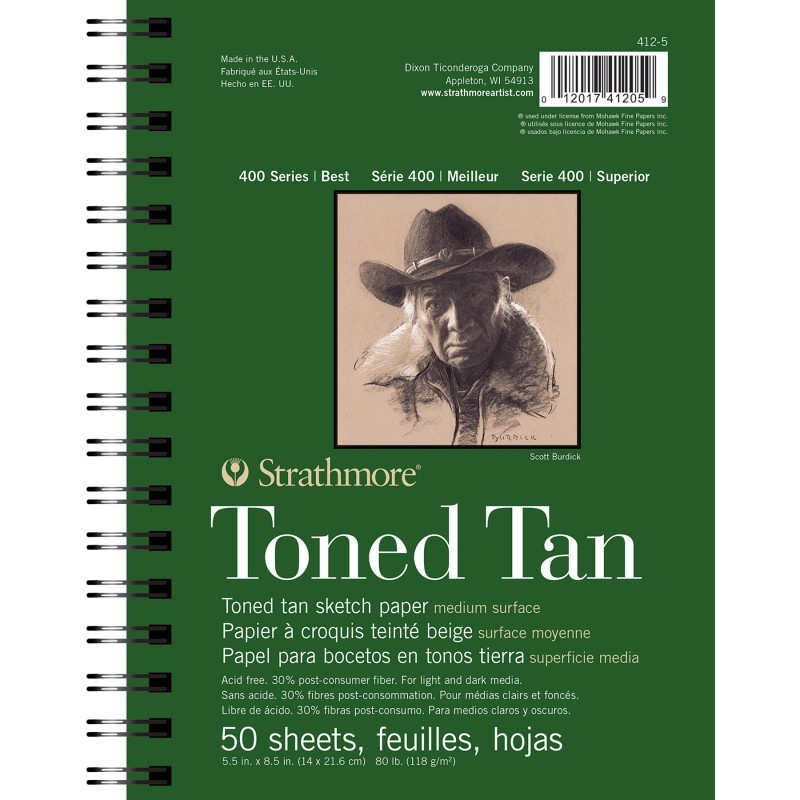 Strathmore 400 Series Sketch Pad, Recycled, Toned Tan, Side Wire Binding, 50 Sheet, 5.5x8.5 inch, 1 Count