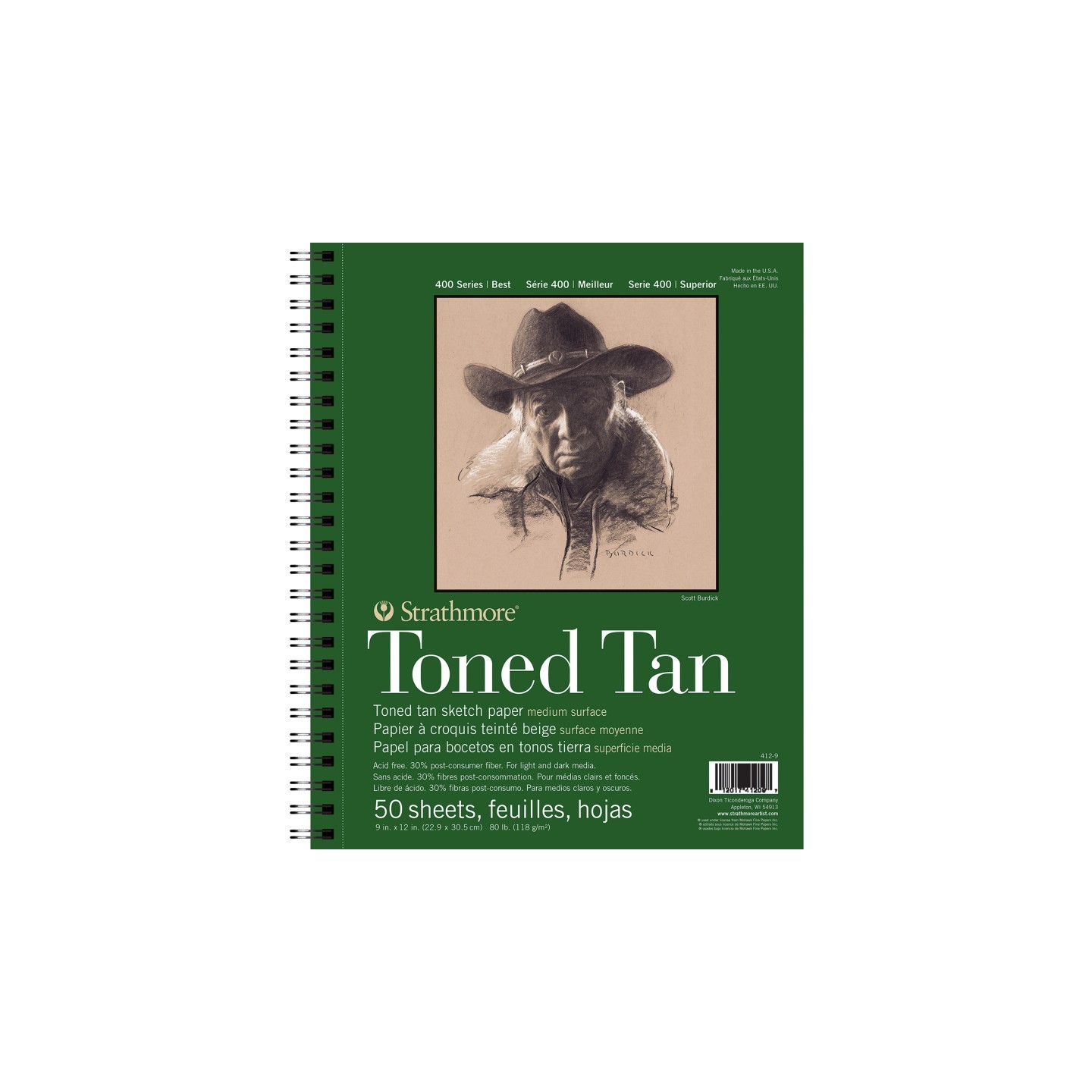 Strathmore 400 Series Sketch Pad, Recycled, Toned Tan, Side Wire Binding, 50 Sheet, 9x12 inch, 1 Count