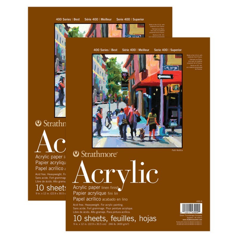 Strathmore 400 Series Acrylic Pad, Glue Binding, 10 Sheet, 9x12 inch, Pack of 2