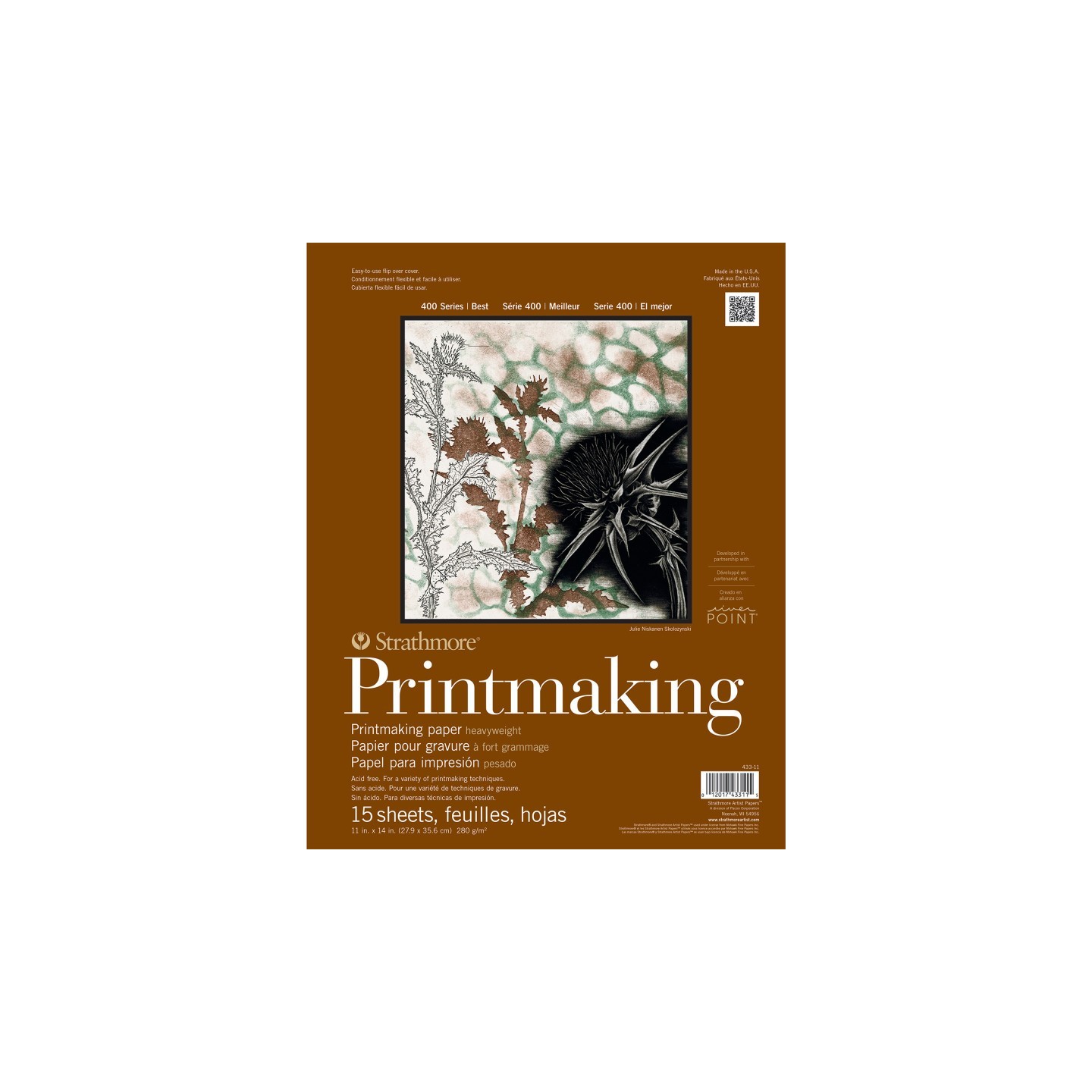 Strathmore 400 Series Printmaking Paper Pad, Heavyweight, Glue Binding, 15 Sheet, 11x14 inch, 1 Count