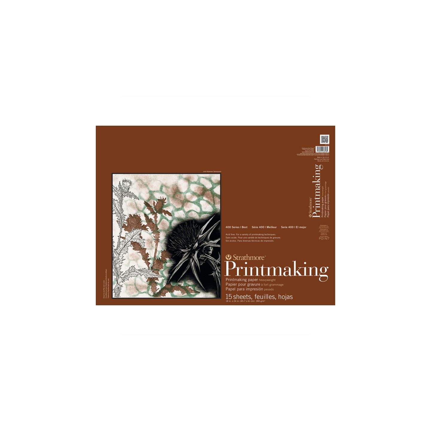 Strathmore 400 Series Printmaking Paper Pad, Heavyweight, Glue Binding, 15 Sheet, 18x24 inch, 1 Count